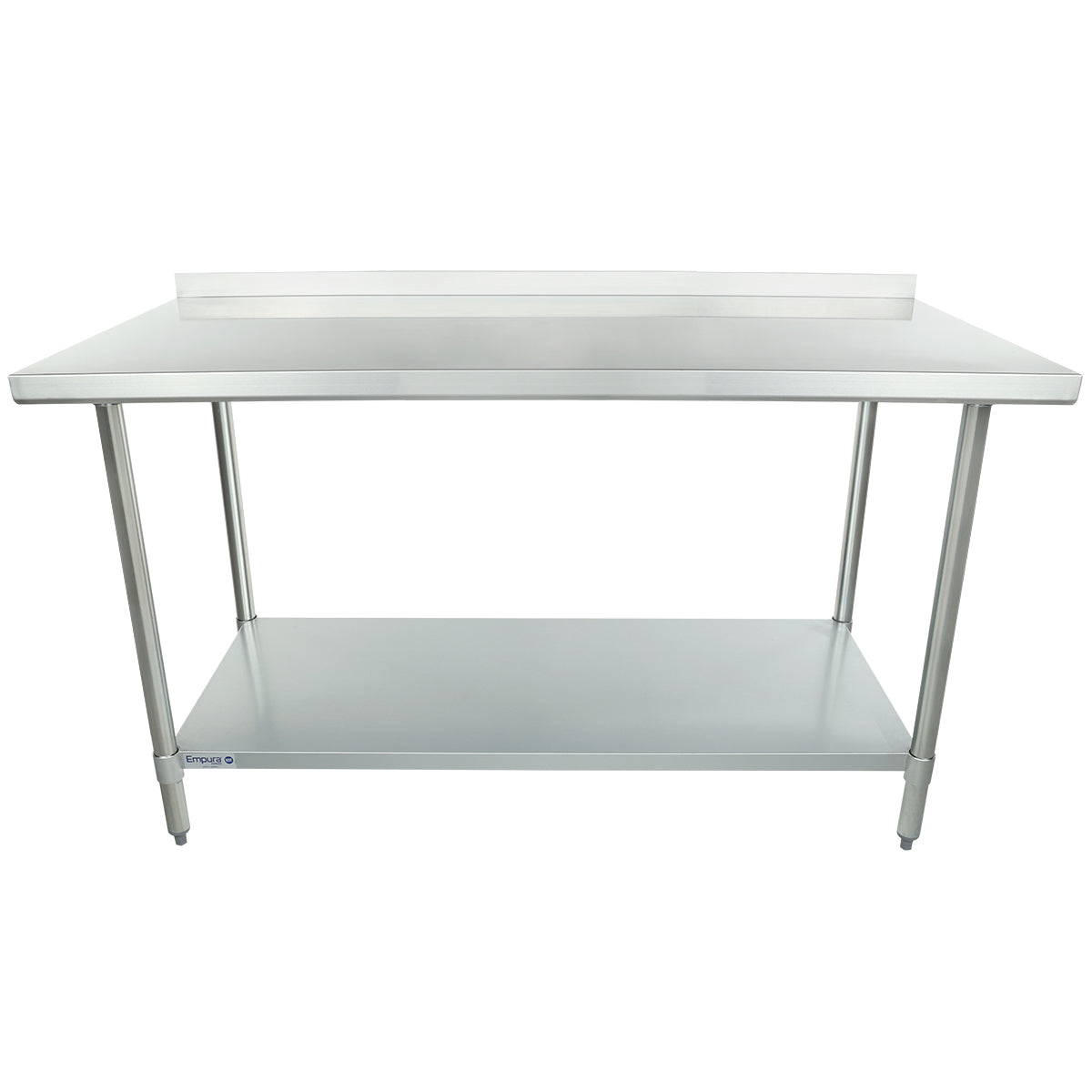 60" x 30" Economy Duty Work Table 18 Gauge 430 Stainless Steel with 2" Backsplash and Galvanized Undershelf, NSF Work Table, 54" - 62", Stainless Steel Top Empura