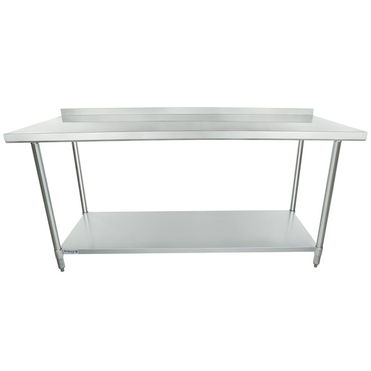 Empura 72" x 30" 18-Gauge 430 Stainless Steel Commercial Work Table with 2" Backsplash Galvanized Legs and Undershelf
