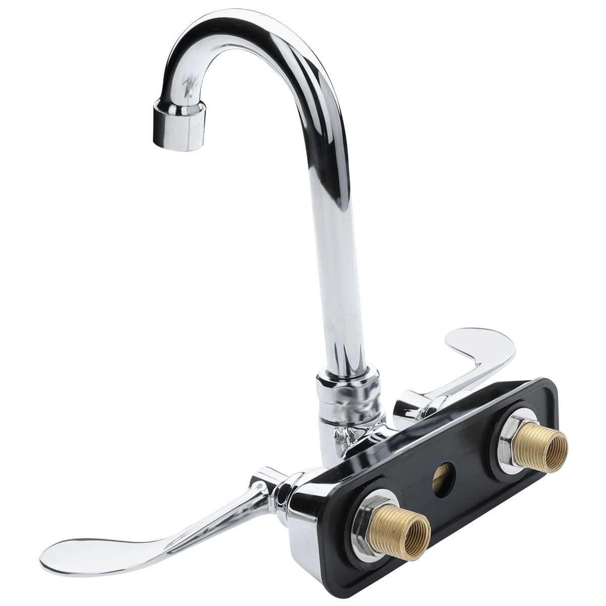 Wall Mount Commercial Faucet with 3 1/2" Swivel Gooseneck Spout, 4" Centers and Wrist Blade Handles, NSF Faucet, Wall / Splash Mount Empura