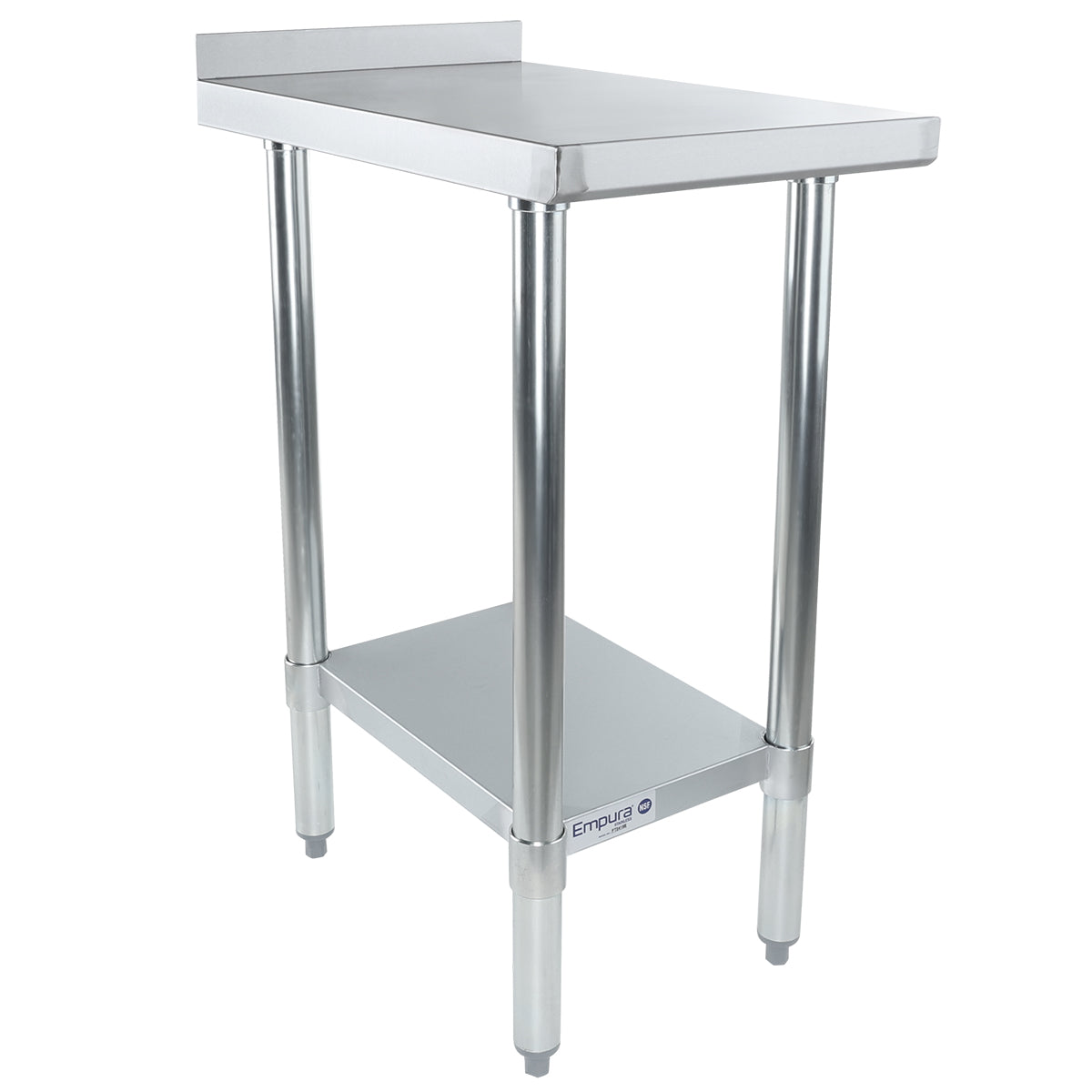 15" x 24" Filler Table 18 Gauge 430 Stainless Steel with Backsplash and Galvanized Undershelf, NSF Work Table, 12" - 21", Stainless Steel Top Empura