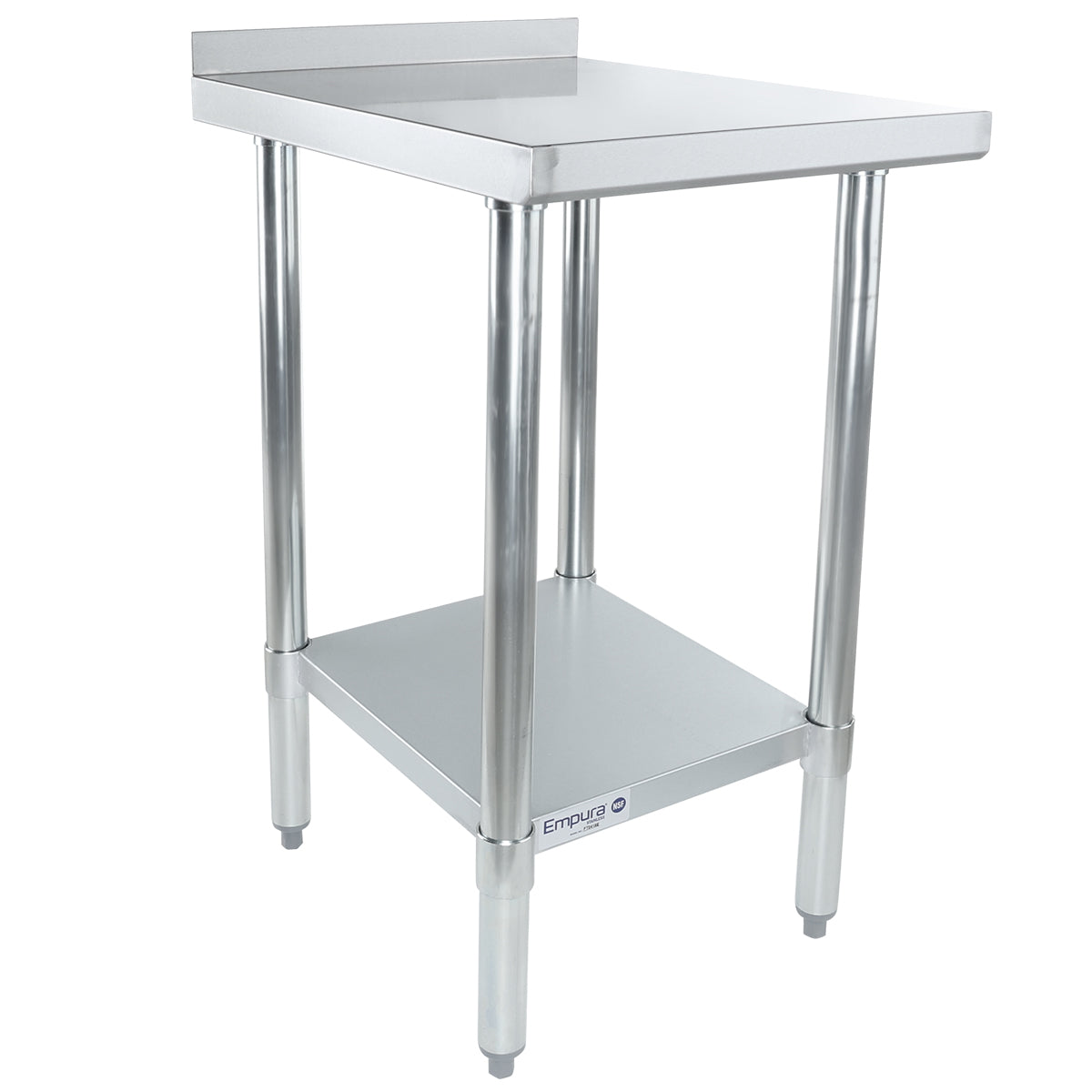 18" x 24" Filler Table 18 Gauge 430 Stainless Steel with Backsplash and Galvanized Undershelf, NSF Work Table, 12" - 21", Stainless Steel Top Empura
