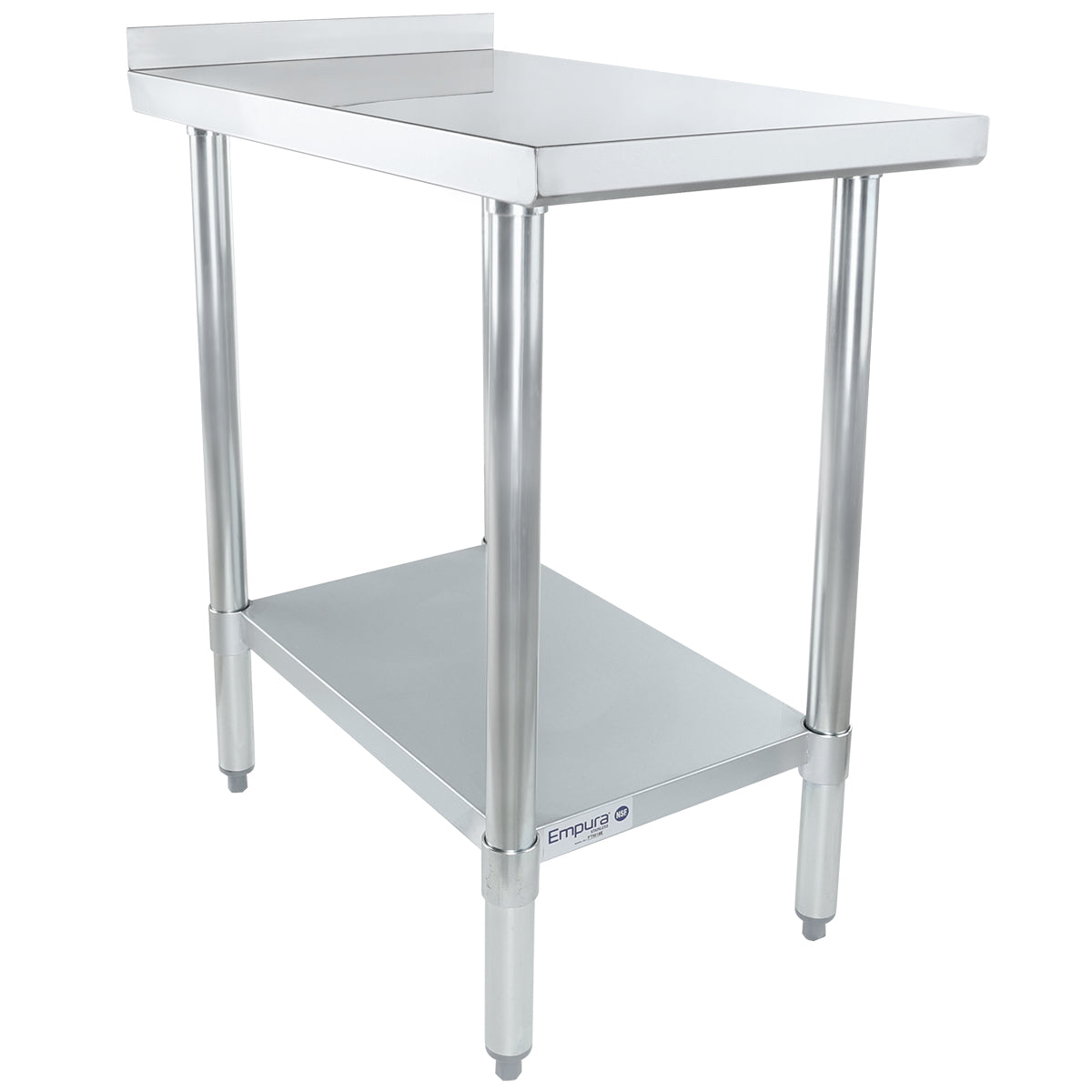 18" x 30" Filler Table 18 Gauge 430 Stainless Steel with Backsplash and Galvanized Undershelf, NSF Work Table, 12" - 21", Stainless Steel Top Empura