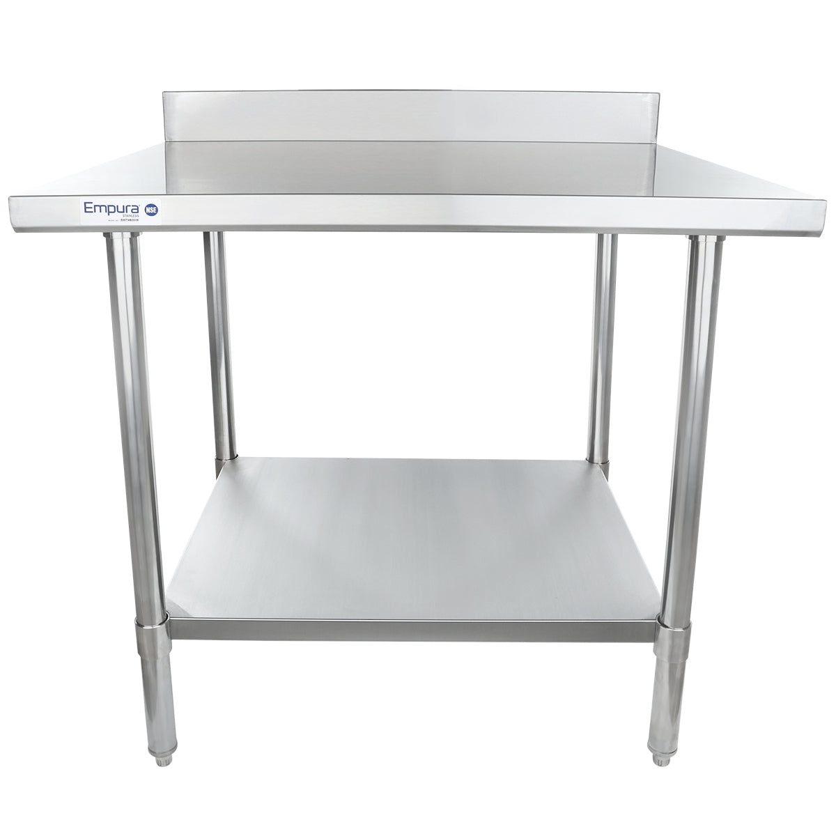 36" x 30" Super Duty Work Table 16 Gauge Stainless Steel with 4" Backsplash and 18 Gauge Stainless Steel Undershelf, NSF Work Table, 36" - 38", Stainless Steel Top Empura