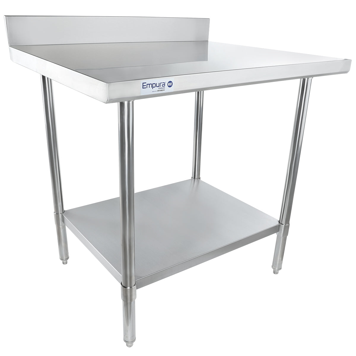 36" x 30" Super Duty Work Table 16 Gauge Stainless Steel with 4" Backsplash and 18 Gauge Stainless Steel Undershelf, NSF Work Table, 36" - 38", Stainless Steel Top Empura