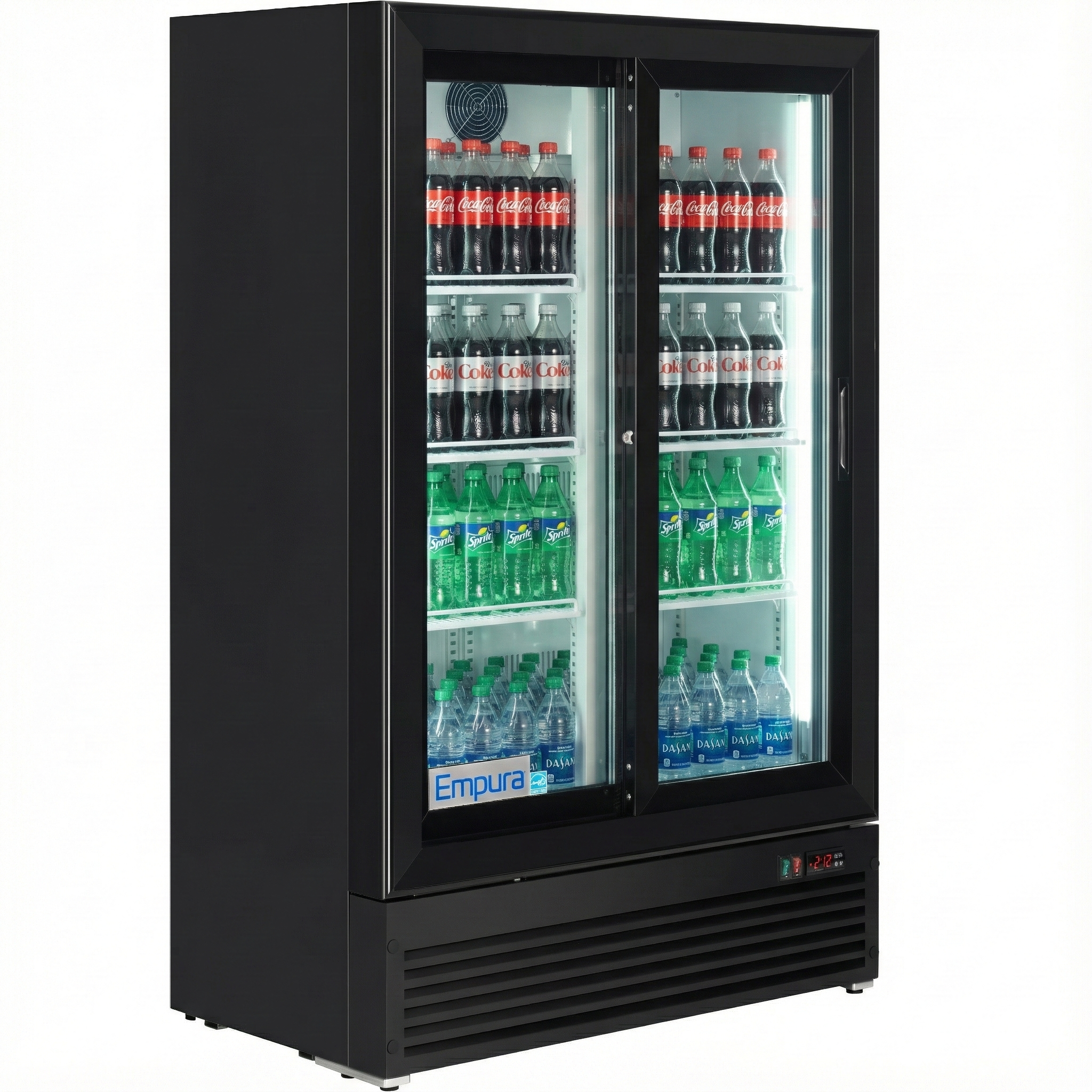 36" Black Swing Commercial Glass 2 Door Merchandiser Refrigerator with ClearKeeper™ Glass - 10 cu ft ENERGY STAR®