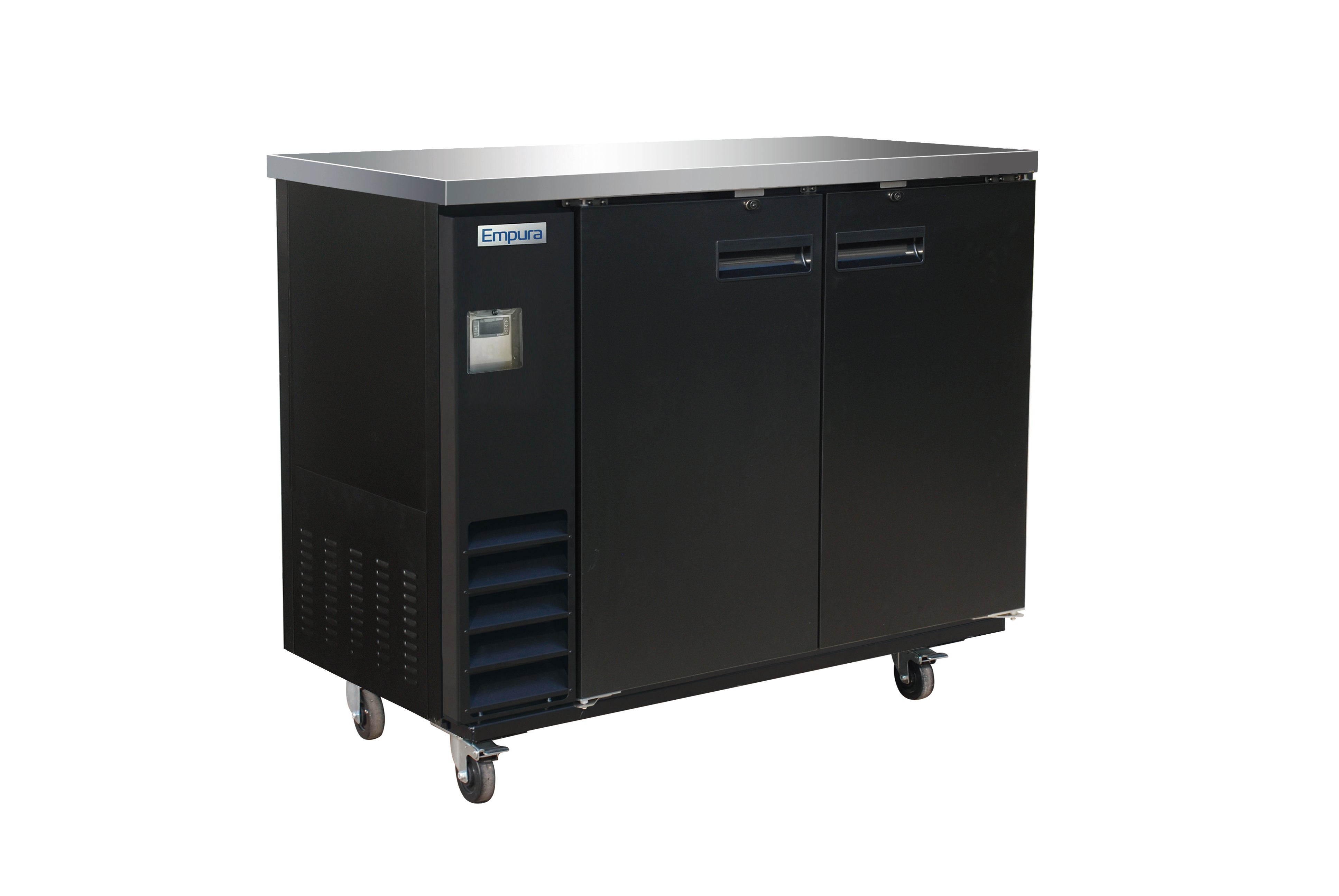 49" x 24" Swing Solid Door Powder Coated Black Stainless Steel Commercial Back Bar Refrigerator Back Bar Cabinet, Refrigerated Empura