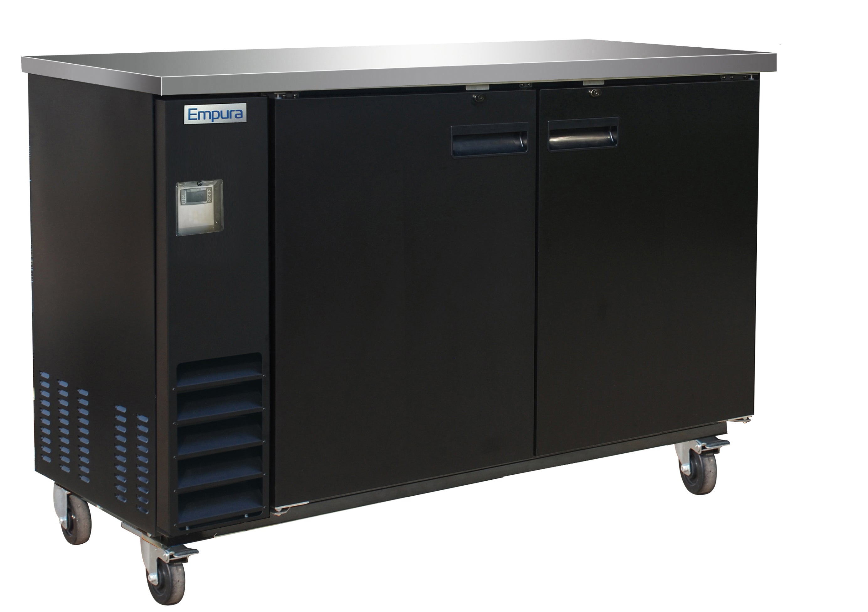 61" x 24" Swing Solid Door Powder Coated Black Stainless Steel Commercial Back Bar Refrigerator Back Bar Cabinet, Refrigerated Empura