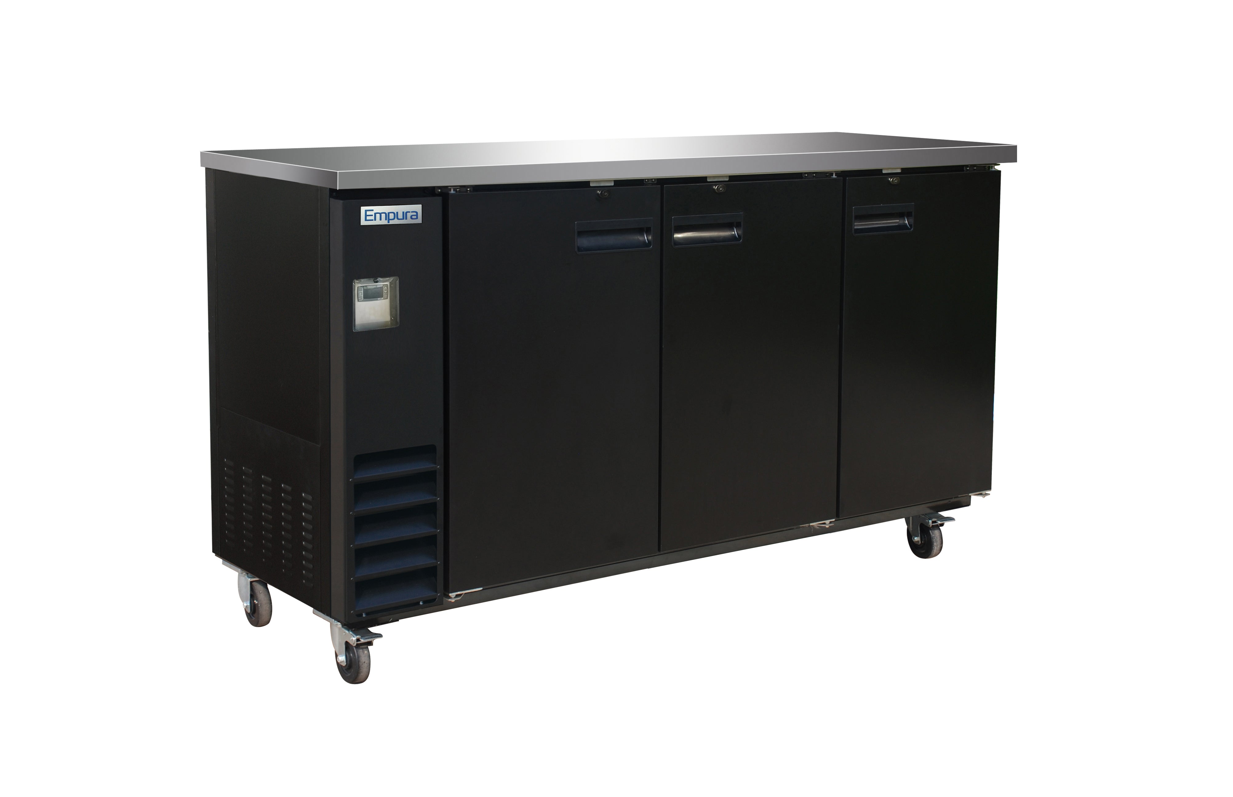 73" x 24" Swing Solid Door Powder Coated Black Stainless Steel Commercial Back Bar Refrigerator Back Bar Cabinet, Refrigerated Empura