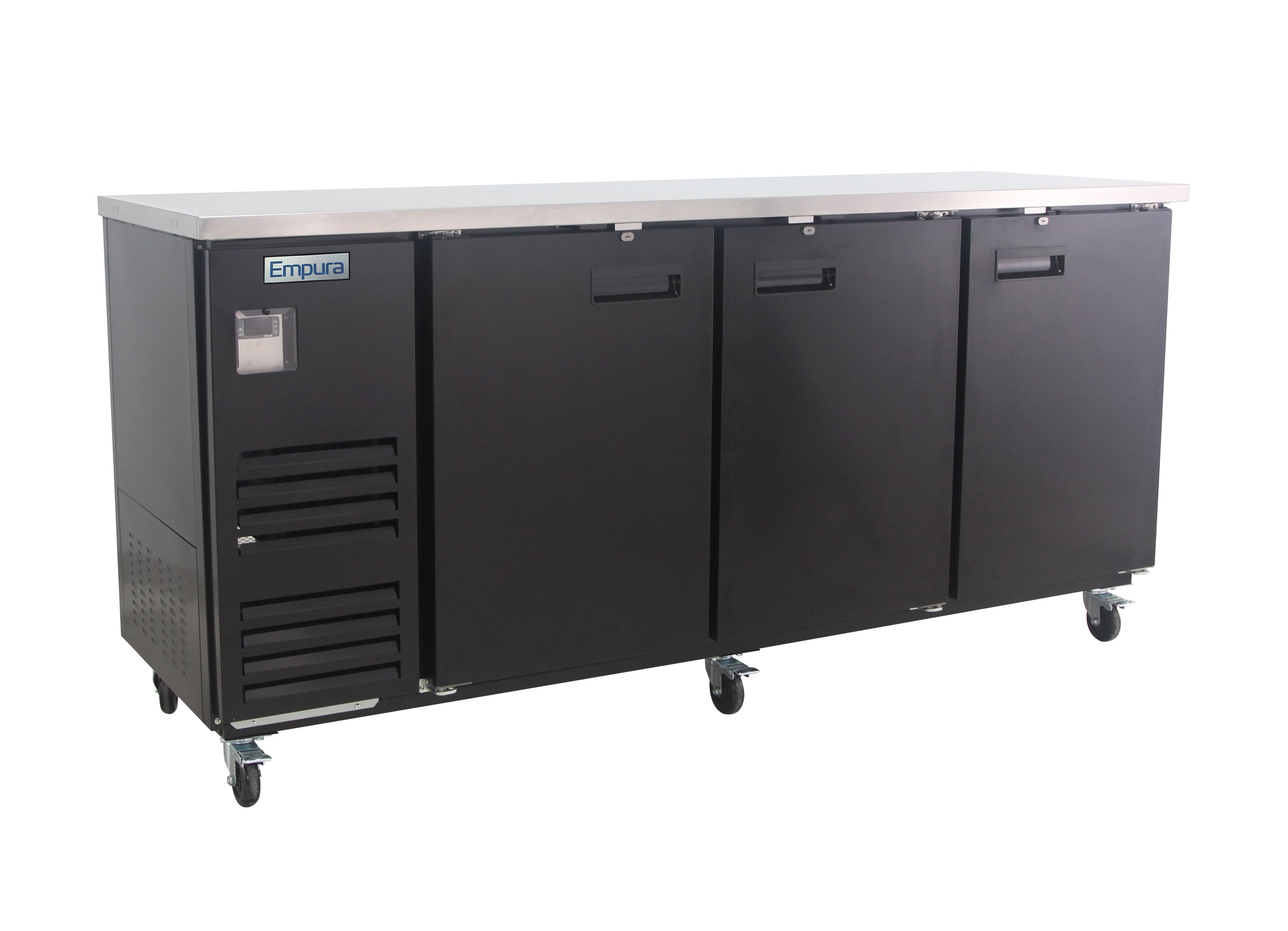 90" x 28" Swing Solid Door Powder Coated Black Stainless Steel Commercial Back Bar Refrigerator Back Bar Cabinet, Refrigerated Empura