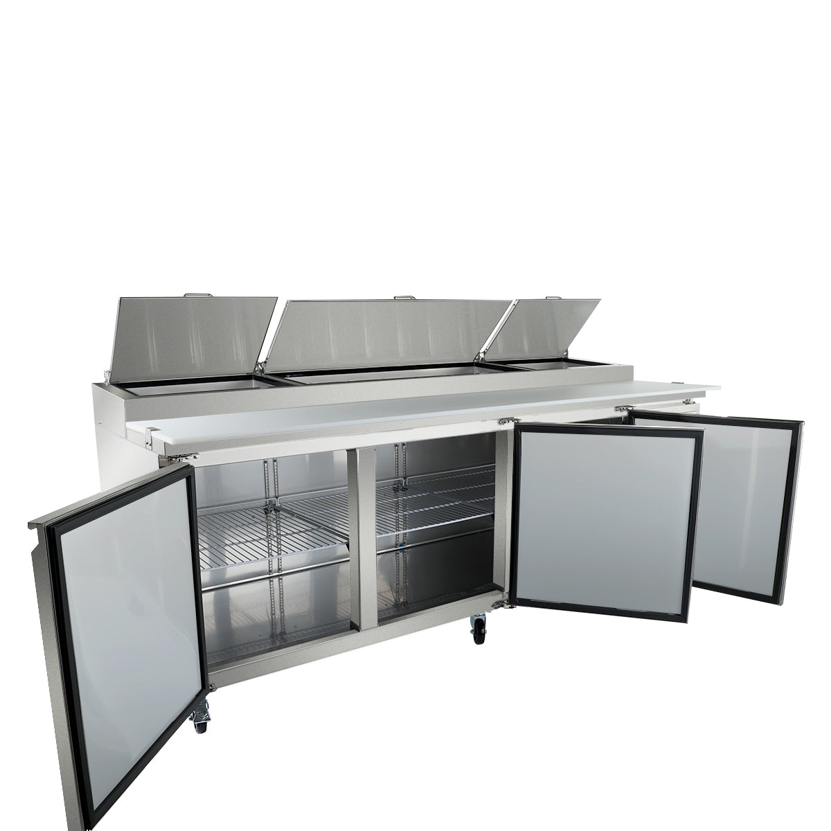 94" 3 Door Commercial Refrigerated Stainless Steel Pizza Prep Table