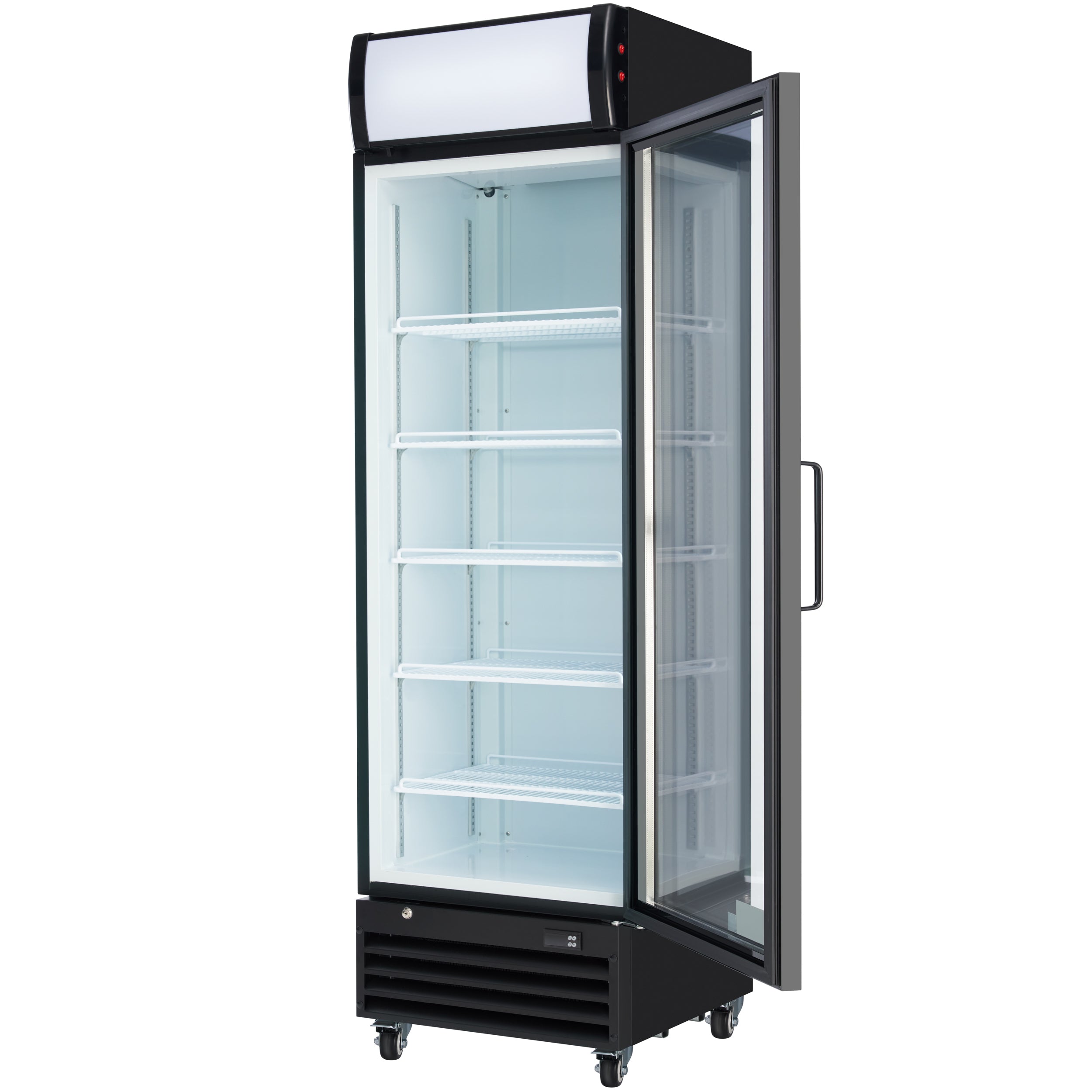 23" Black Swing Commercial Glass Door Merchandiser Refrigerator - 12 cu ft