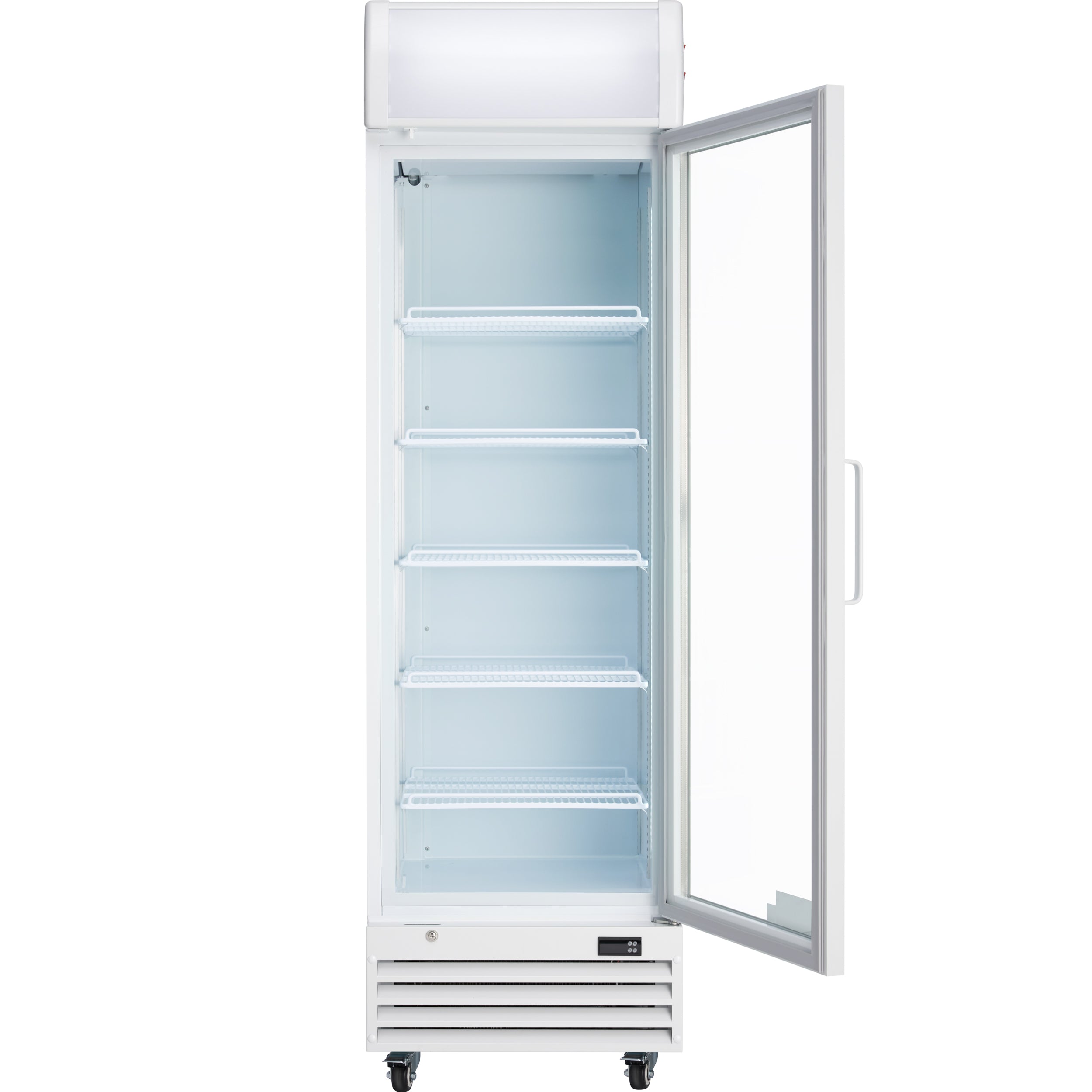 23" White Swing Commercial Glass Door Merchandiser Refrigerator - 12 cu ft
