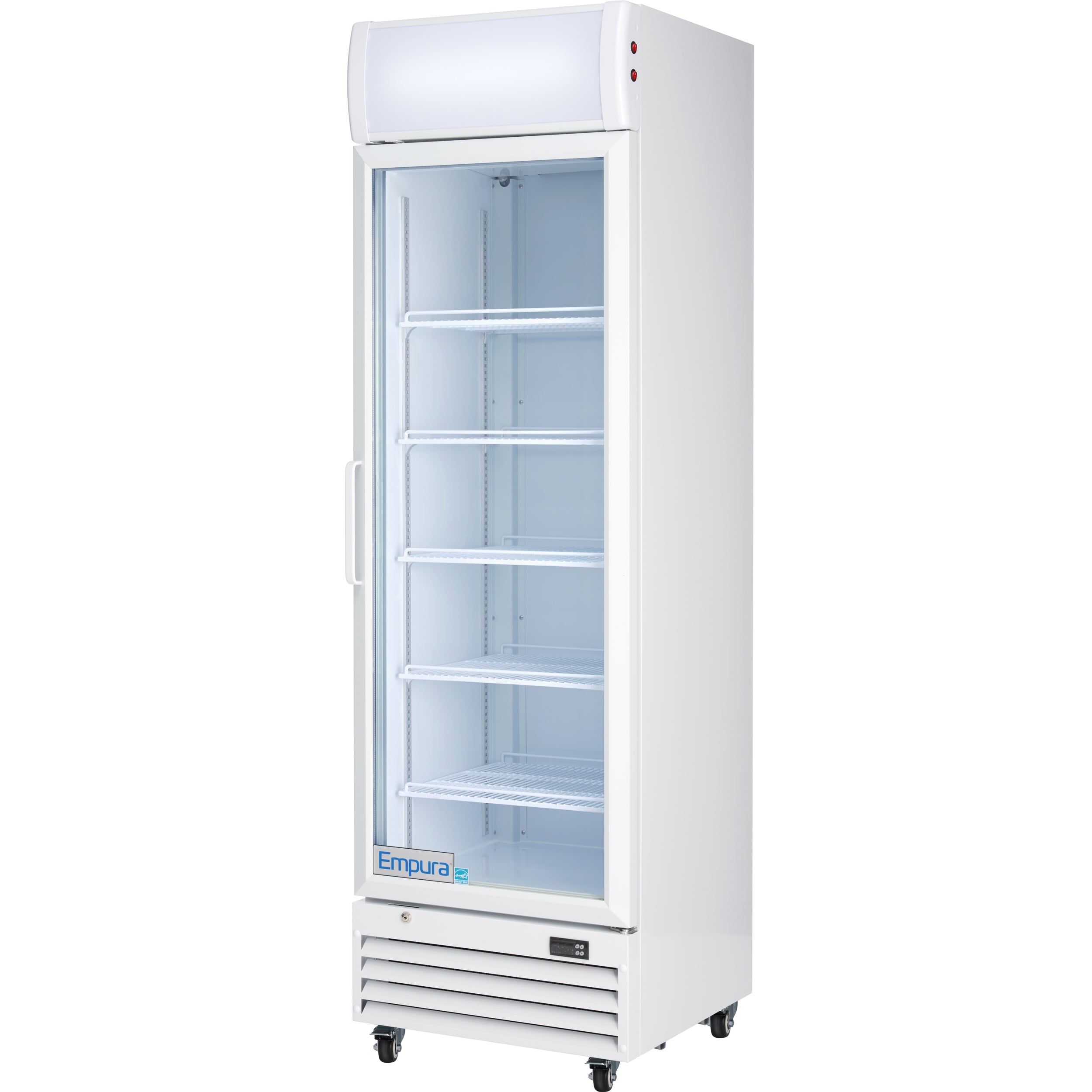 23" White Swing Commercial Glass Door Merchandiser Refrigerator - 12 cu ft