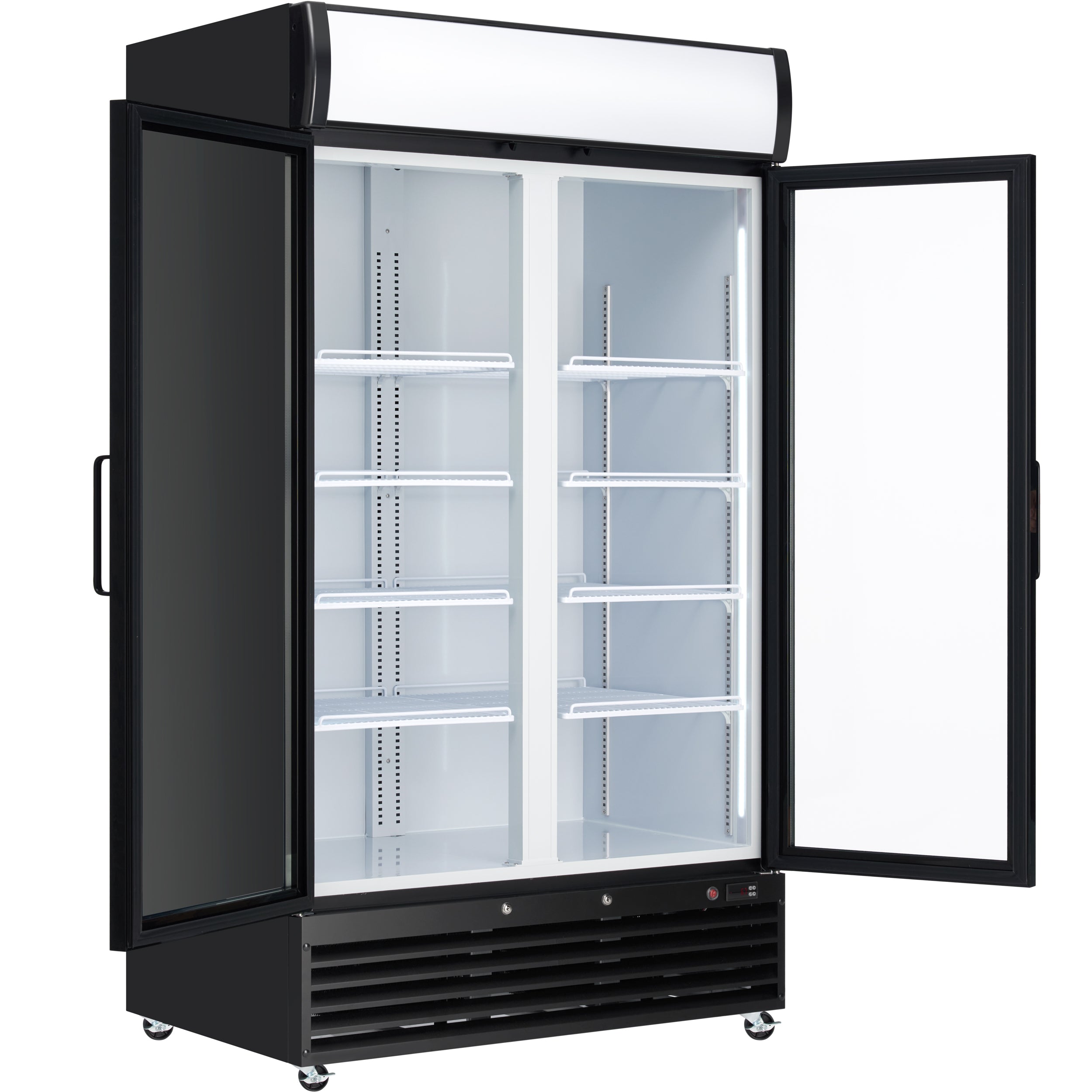 44" Black Swing Commercial Glass Door Merchandiser Refrigerator - 35 cu ft