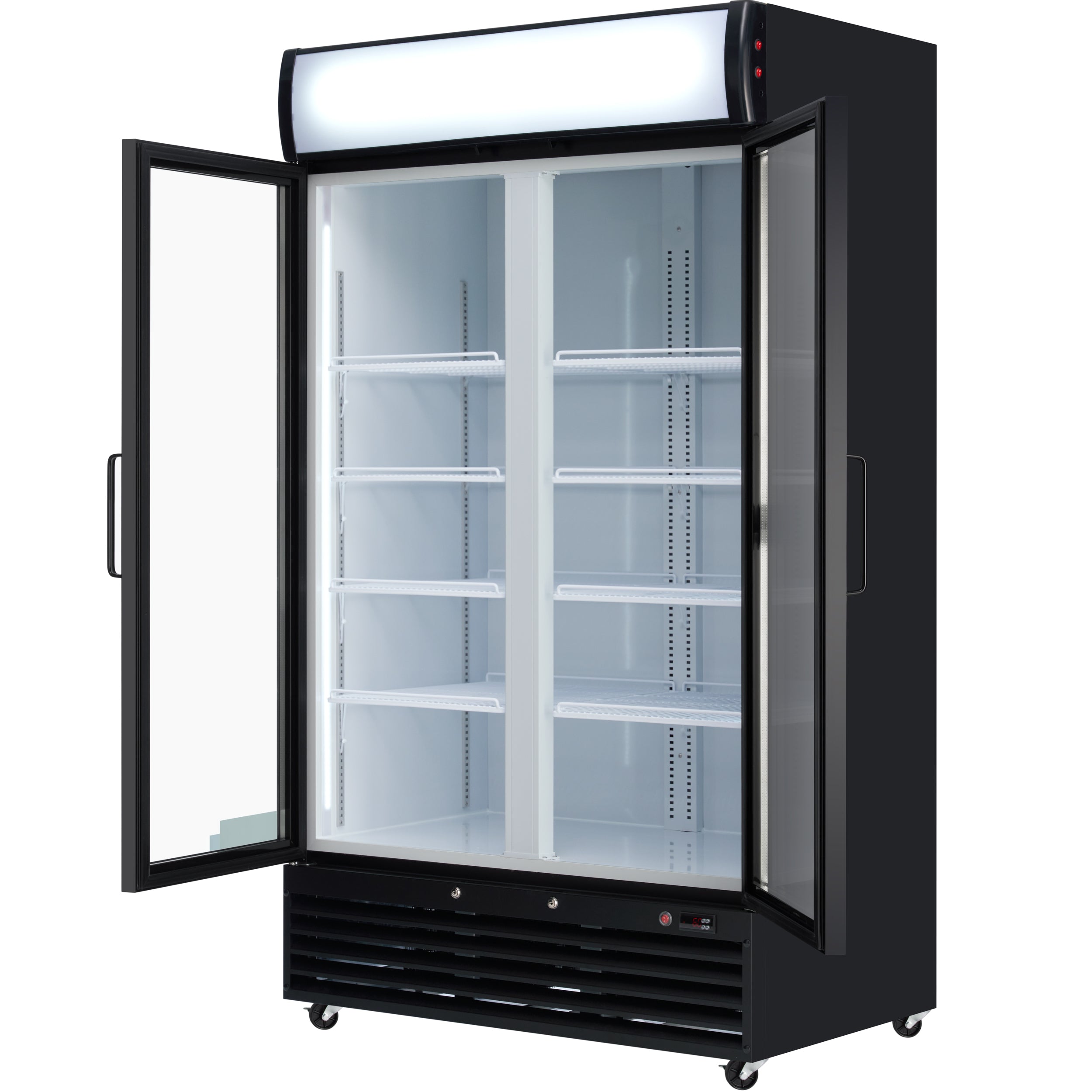 44" Black Swing Commercial Glass Door Merchandiser Refrigerator - 35 cu ft