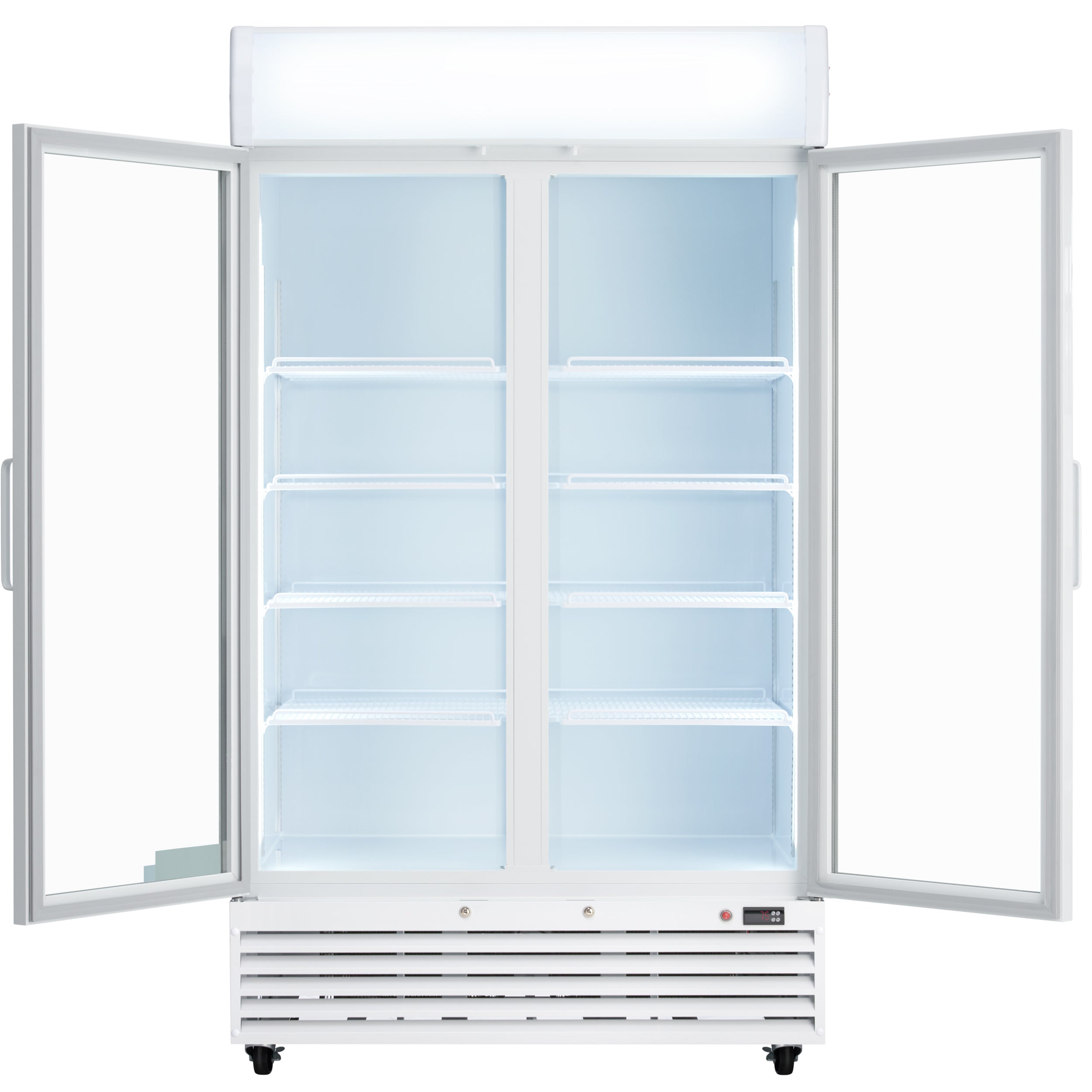 44" White Swing Commercial Glass Door Merchandiser Refrigerator - 35 cu ft