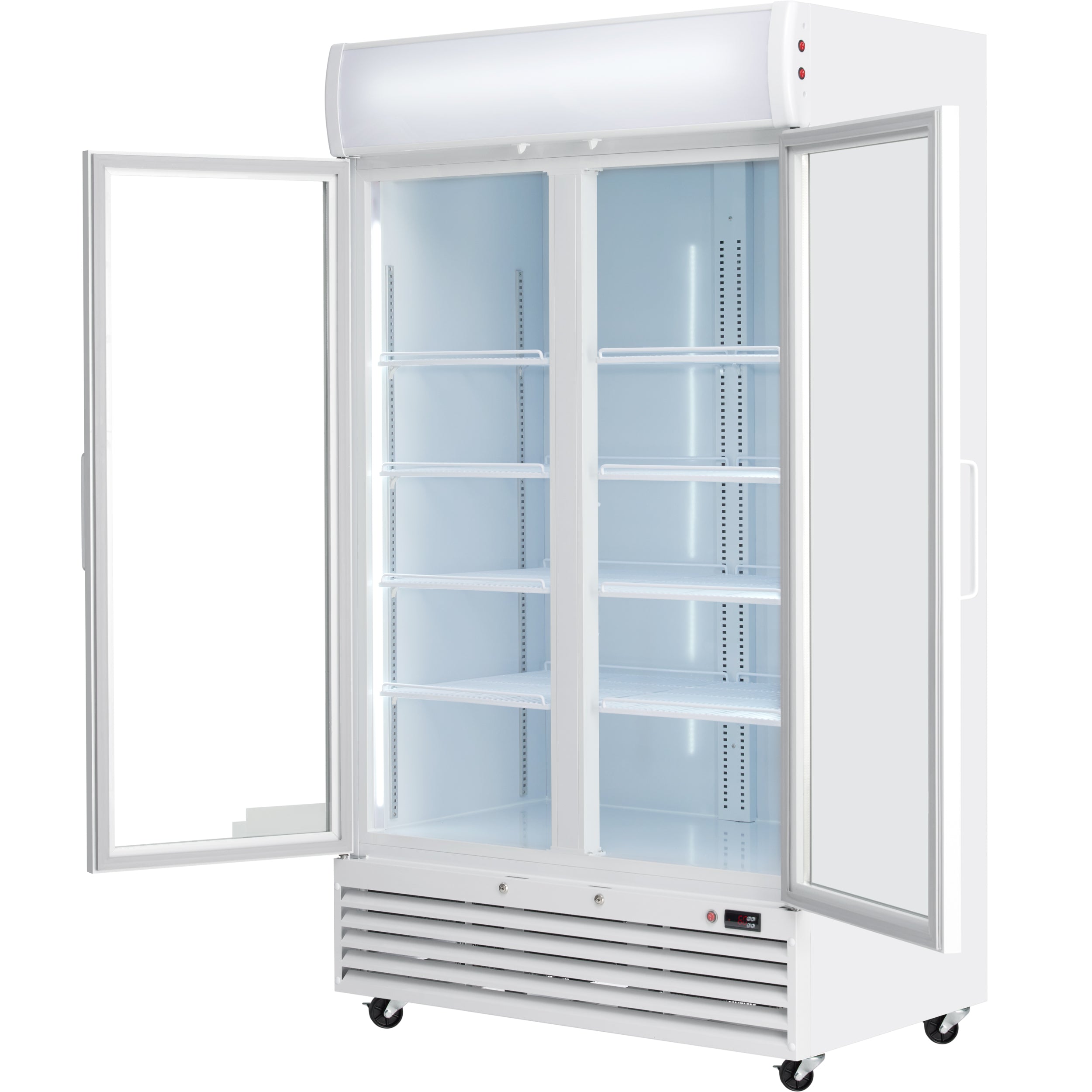 44" White Swing Commercial Glass Door Merchandiser Refrigerator - 35 cu ft