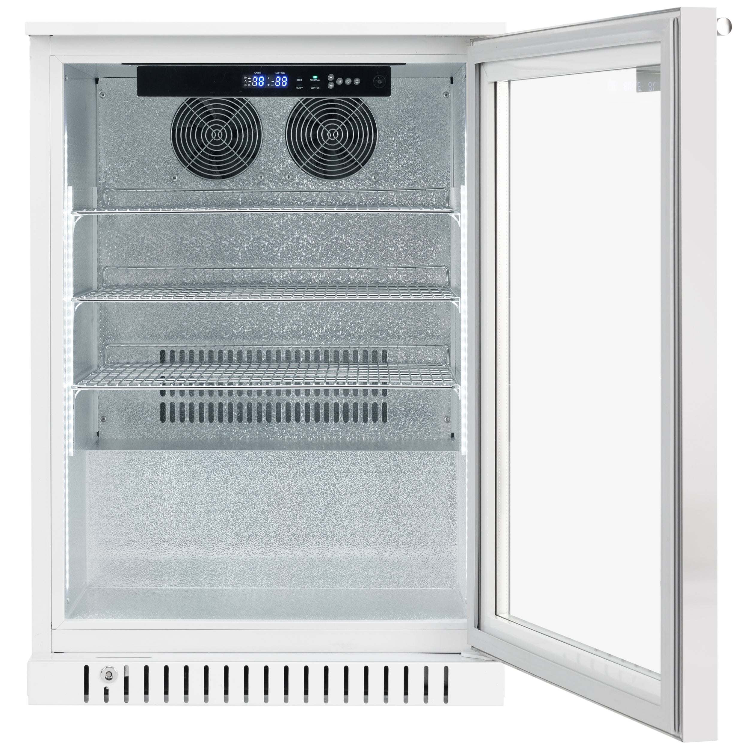 24" Undercounter White Swing Commercial Glass Door Merchandiser Refrigerator - 6 cu ft
