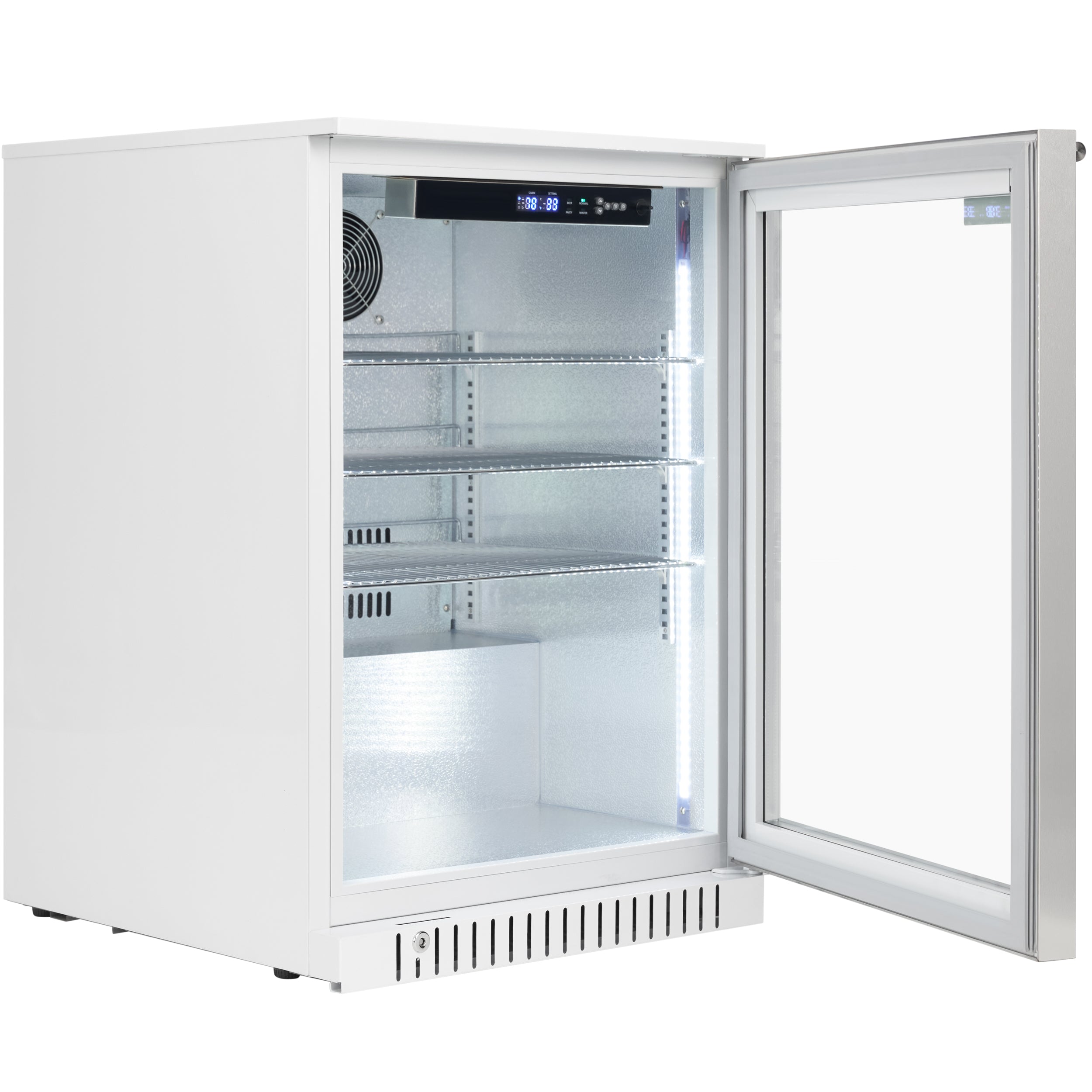 24" Undercounter White Swing Commercial Glass Door Merchandiser Refrigerator - 6 cu ft