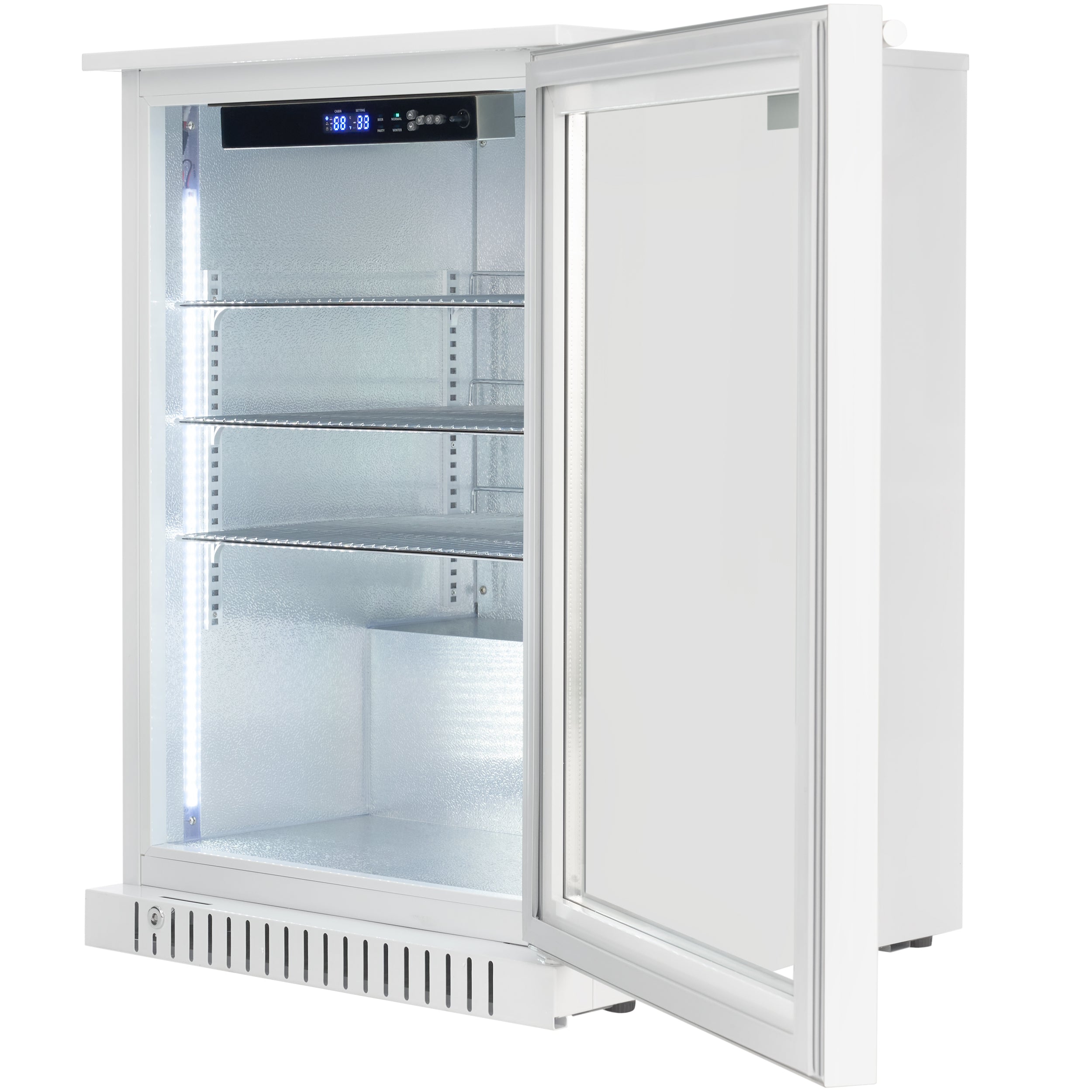 24" Undercounter White Swing Commercial Glass Door Merchandiser Refrigerator - 6 cu ft