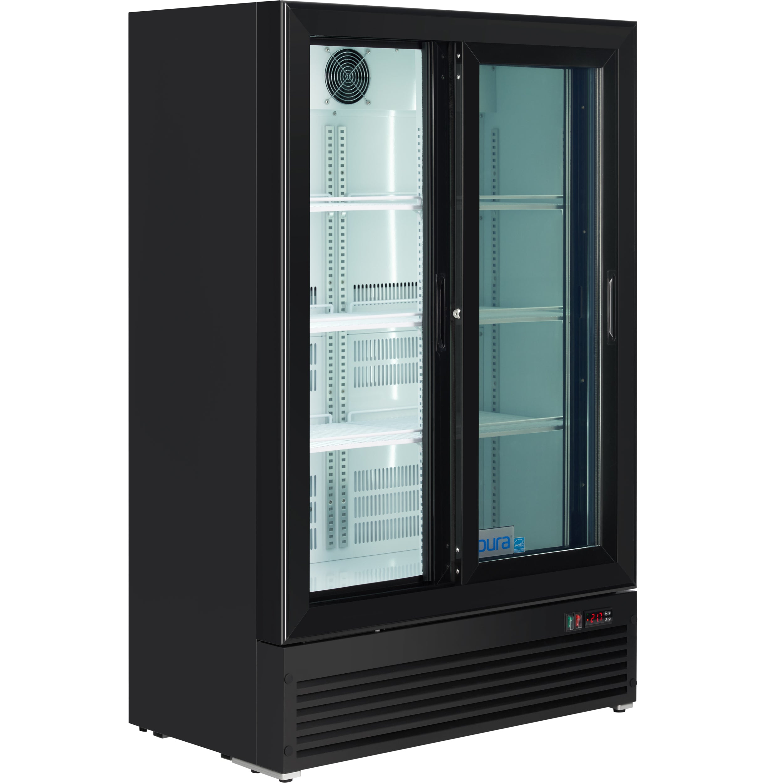 36" Black Swing Commercial Glass 2 Door Merchandiser Refrigerator with ClearKeeper™ Glass - 10 cu ft ENERGY STAR®