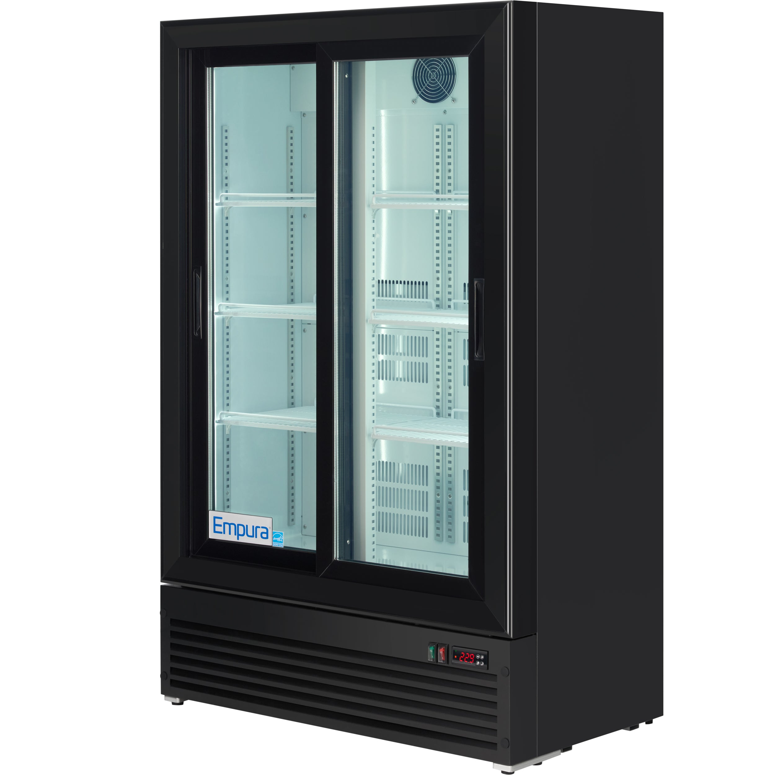 36" Black Swing Commercial Glass 2 Door Merchandiser Refrigerator with ClearKeeper™ Glass - 10 cu ft ENERGY STAR®