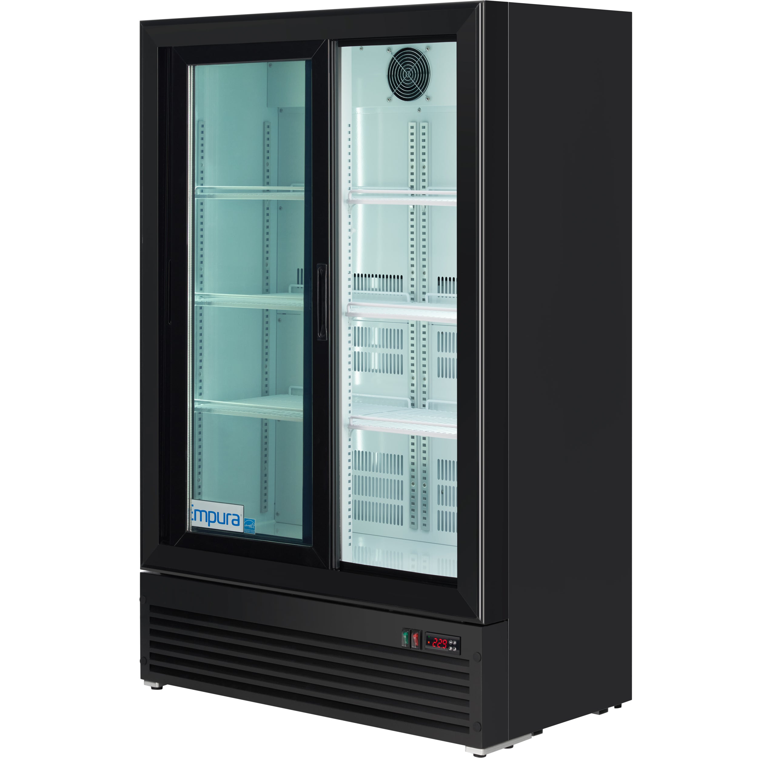 36" Black Swing Commercial Glass 2 Door Merchandiser Refrigerator with ClearKeeper™ Glass - 10 cu ft ENERGY STAR®