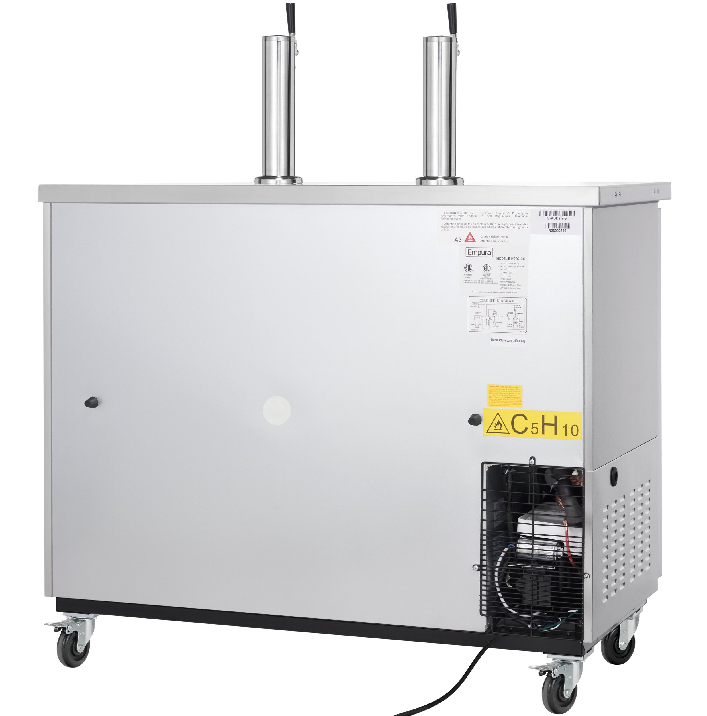 61" Dual Single Tap Commercial Kegerator Beer Dispenser - Stainless Steel, Holds (2) 1/2 Kegs