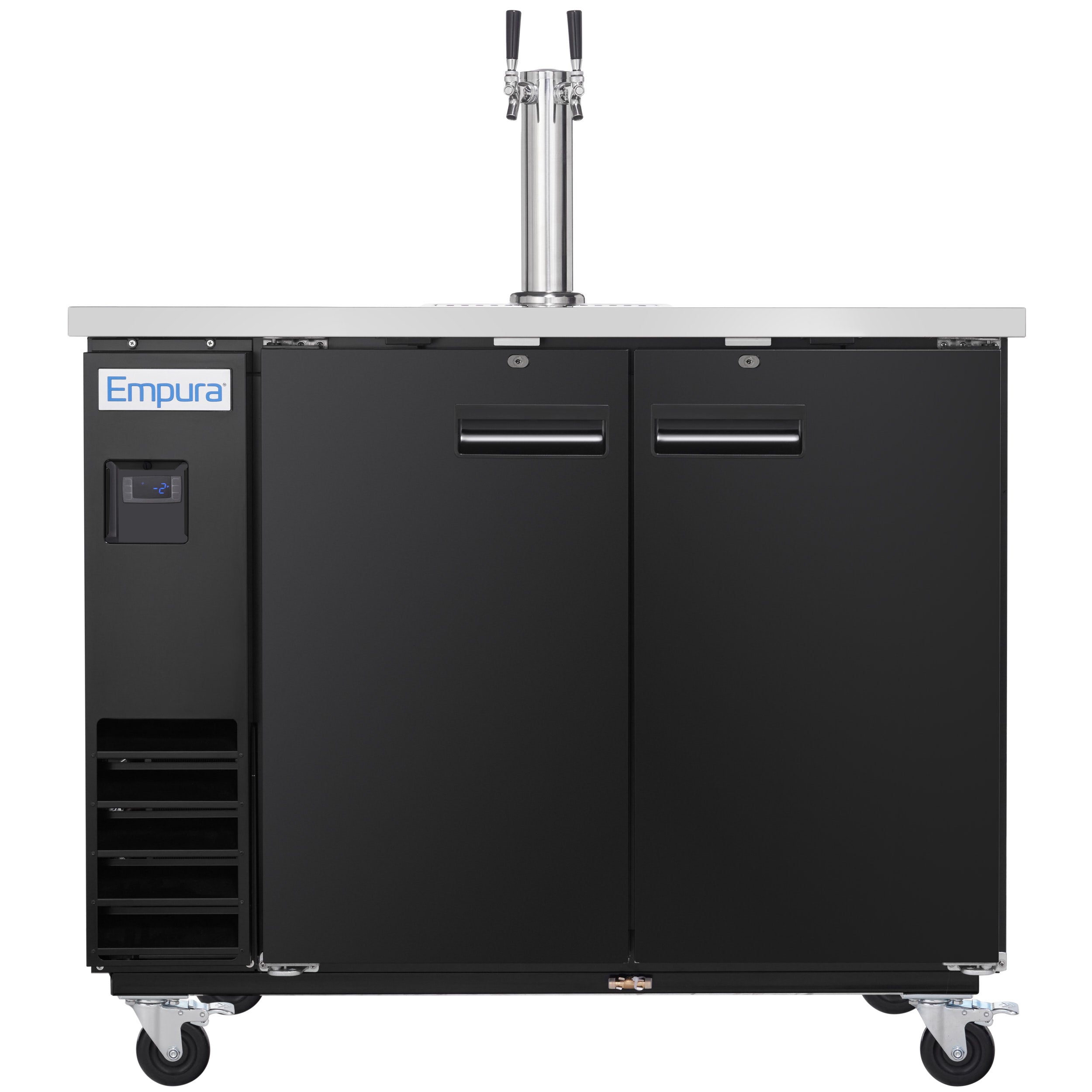 49" Double Tap Commercial Kegerator Beer Dispenser - Black Powder-Coated Steel, Holds (2) 1/2 Kegs