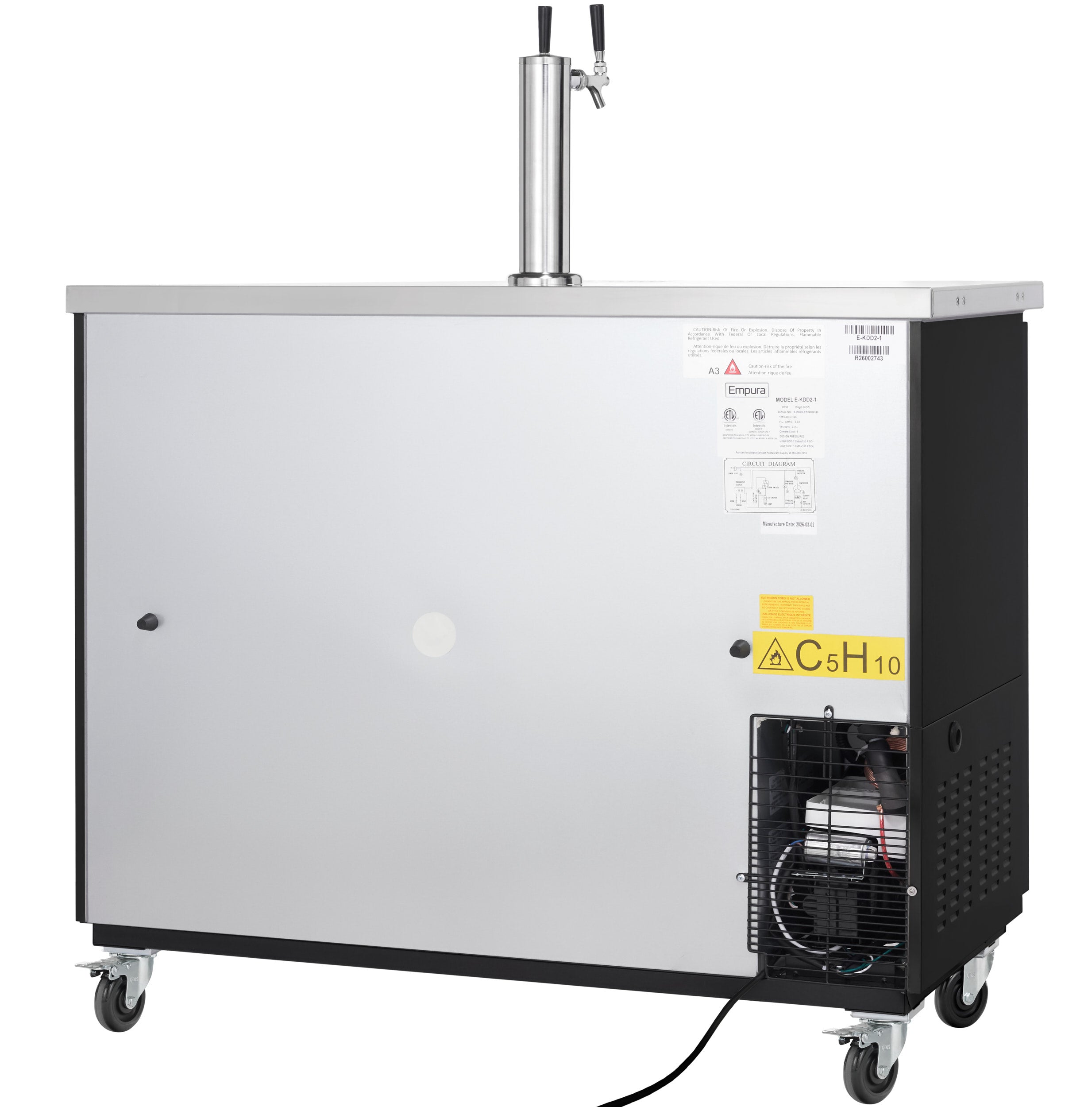 49" Double Tap Commercial Kegerator Beer Dispenser - Black Powder-Coated Steel, Holds (2) 1/2 Kegs