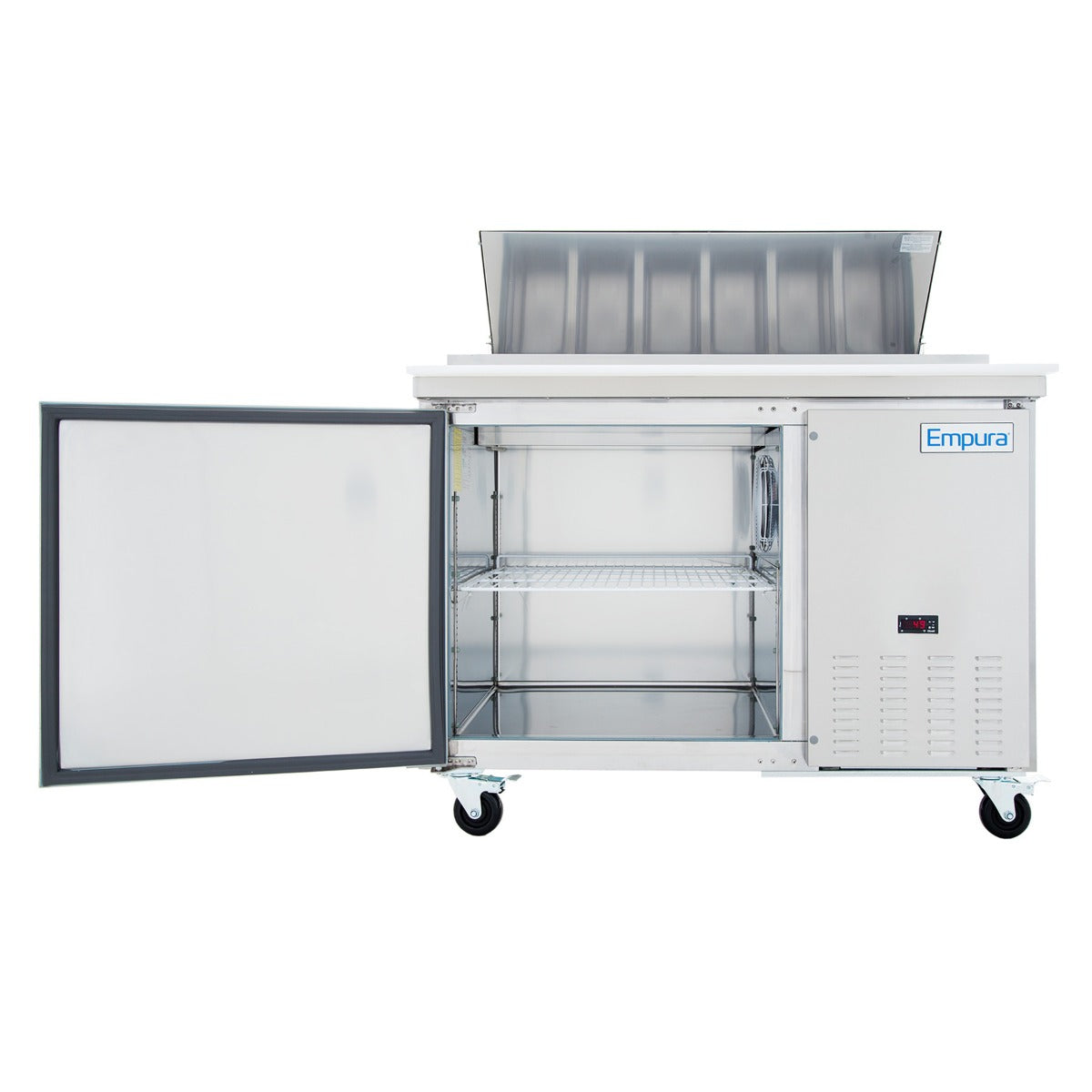47" 1 Door Commercial Refrigerated Stainless Steel Pizza Prep Table Refrigerated Counter, Pizza Prep Table Empura