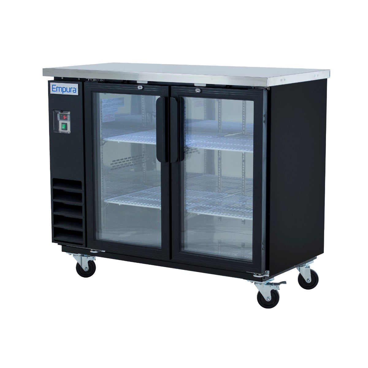49" x 24" Swing Glass Door Powder Coated Black Stainless Steel Commercial Back Bar Refrigerator Back Bar Cabinet, Refrigerated Empura