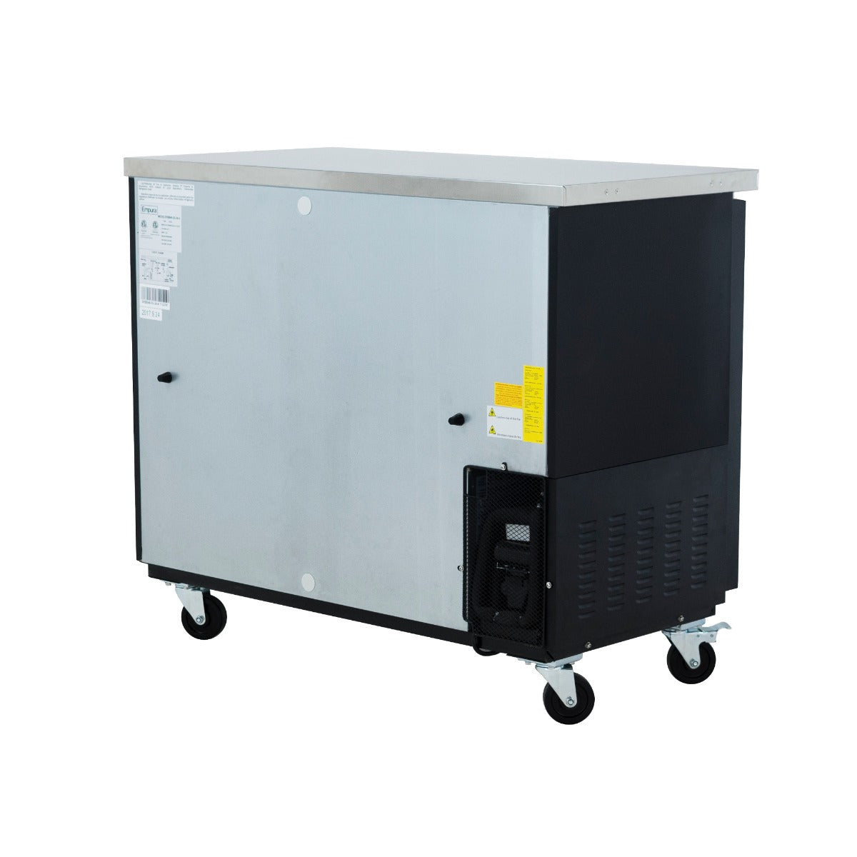 49" x 24" Swing Glass Door Powder Coated Black Stainless Steel Commercial Back Bar Refrigerator Back Bar Cabinet, Refrigerated Empura