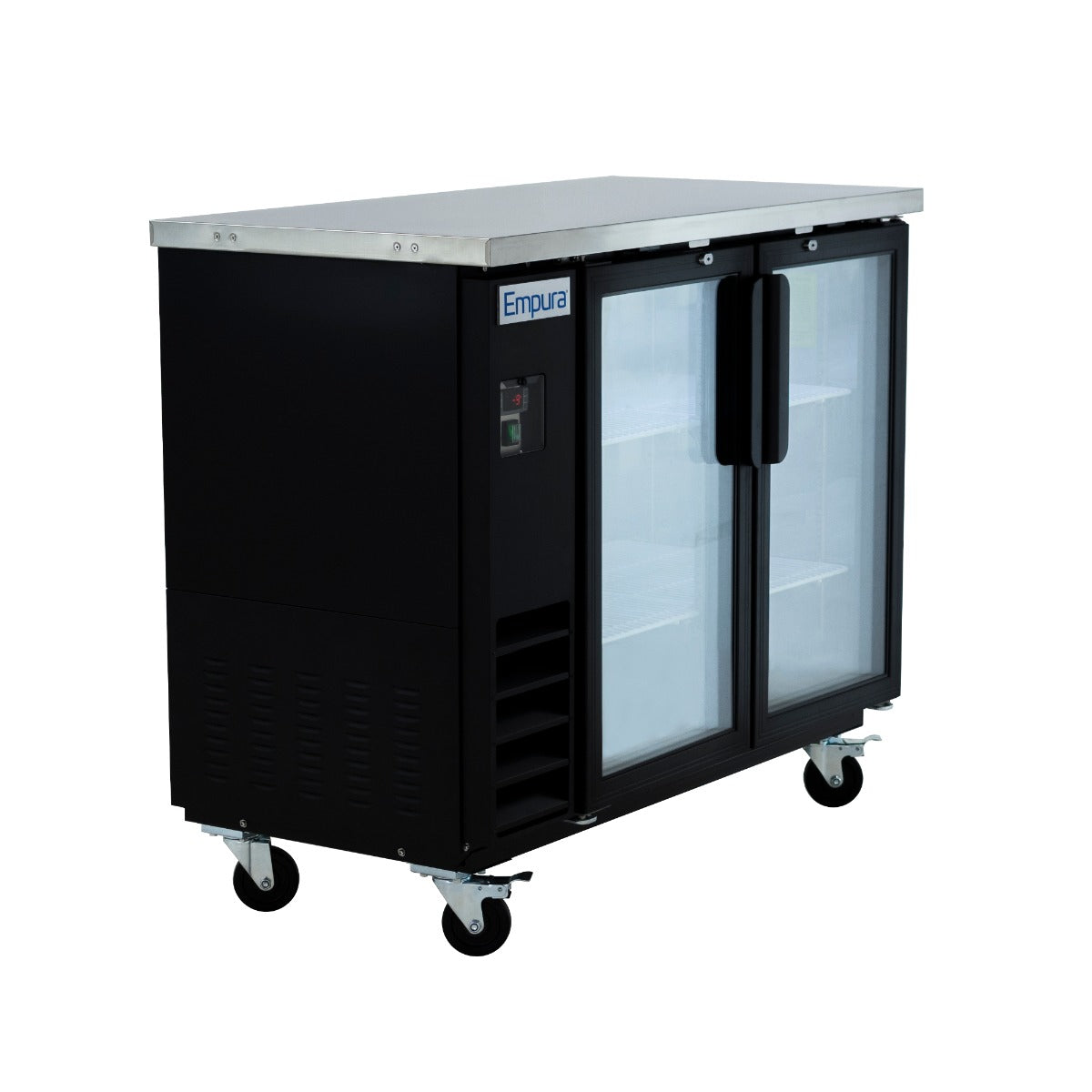 49" x 24" Swing Glass Door Powder Coated Black Stainless Steel Commercial Back Bar Refrigerator Back Bar Cabinet, Refrigerated Empura