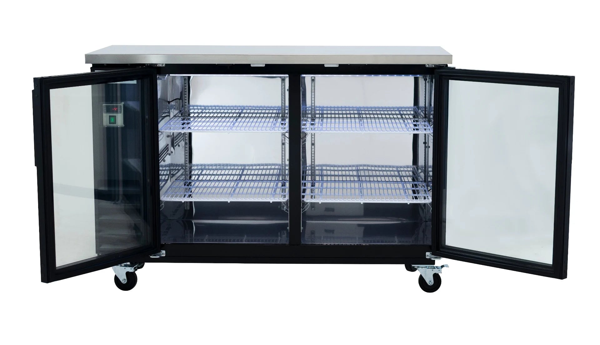 61" x 24" Swing Glass Door Powder Coated Black Stainless Steel Commercial Back Bar Refrigerator Back Bar Cabinet, Refrigerated Empura