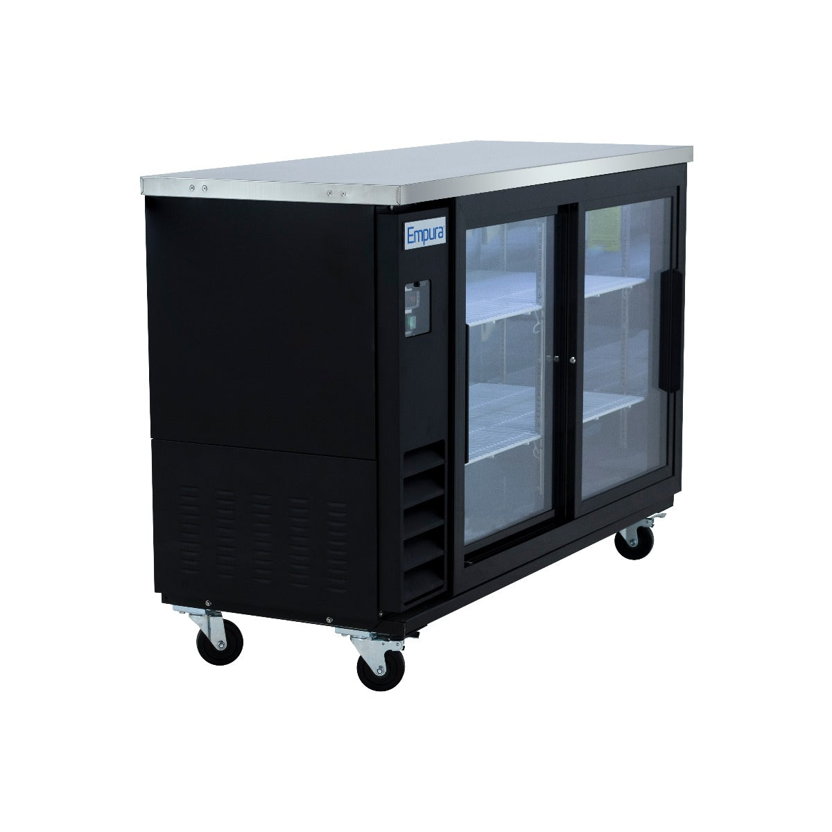 61" x 24" Sliding Glass Door Powder Coated Black Stainless Steel Commercial Back Bar Refrigerator Back Bar Cabinet, Refrigerated Empura