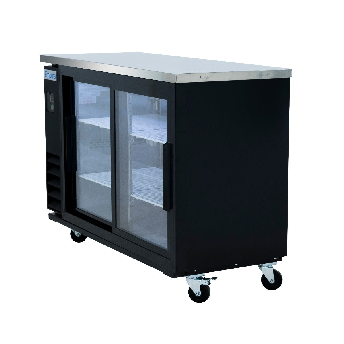 61" x 24" Sliding Glass Door Powder Coated Black Stainless Steel Commercial Back Bar Refrigerator Back Bar Cabinet, Refrigerated Empura
