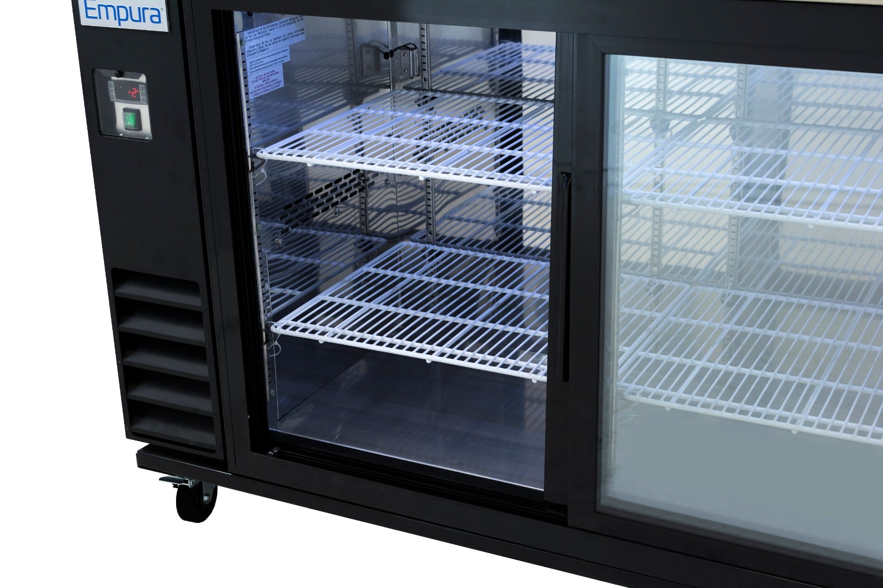 61" x 24" Sliding Glass Door Powder Coated Black Stainless Steel Commercial Back Bar Refrigerator Back Bar Cabinet, Refrigerated Empura
