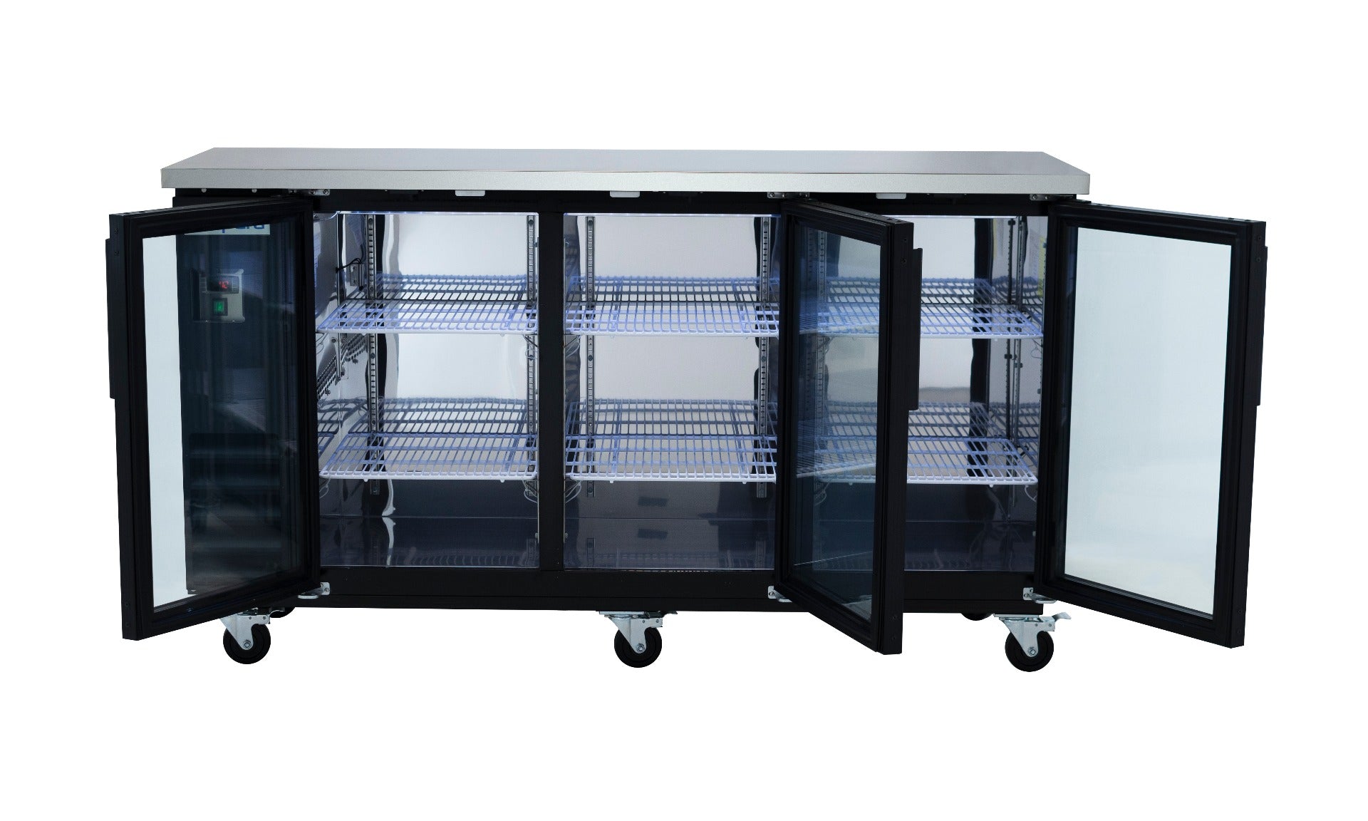 73" x 24" Swing Glass Door Powder Coated Black Stainless Steel Commercial Back Bar Refrigerator Back Bar Cabinet, Refrigerated Empura
