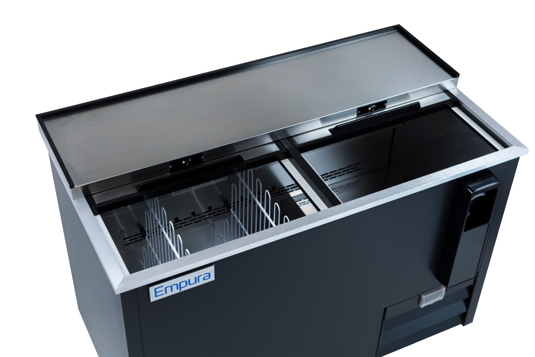 49" Powder Coated Black Stainless Steel Commercial Horizontal Bottle Cooler Bottle Cooler Empura