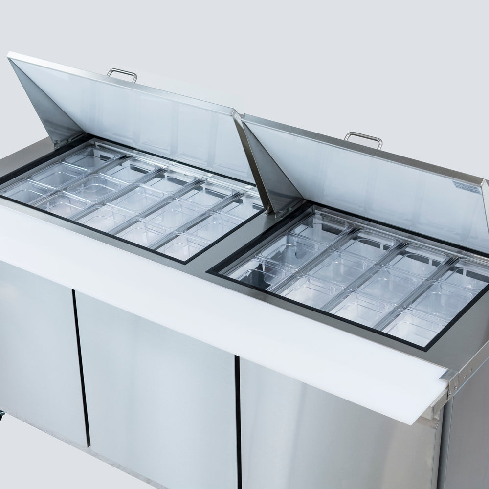 72" 3 Door Commercial Mega Top Refrigerated Sandwich and Salad Prep Table Refrigerated Counter, Mega Top Sandwich / Salad Unit Empura