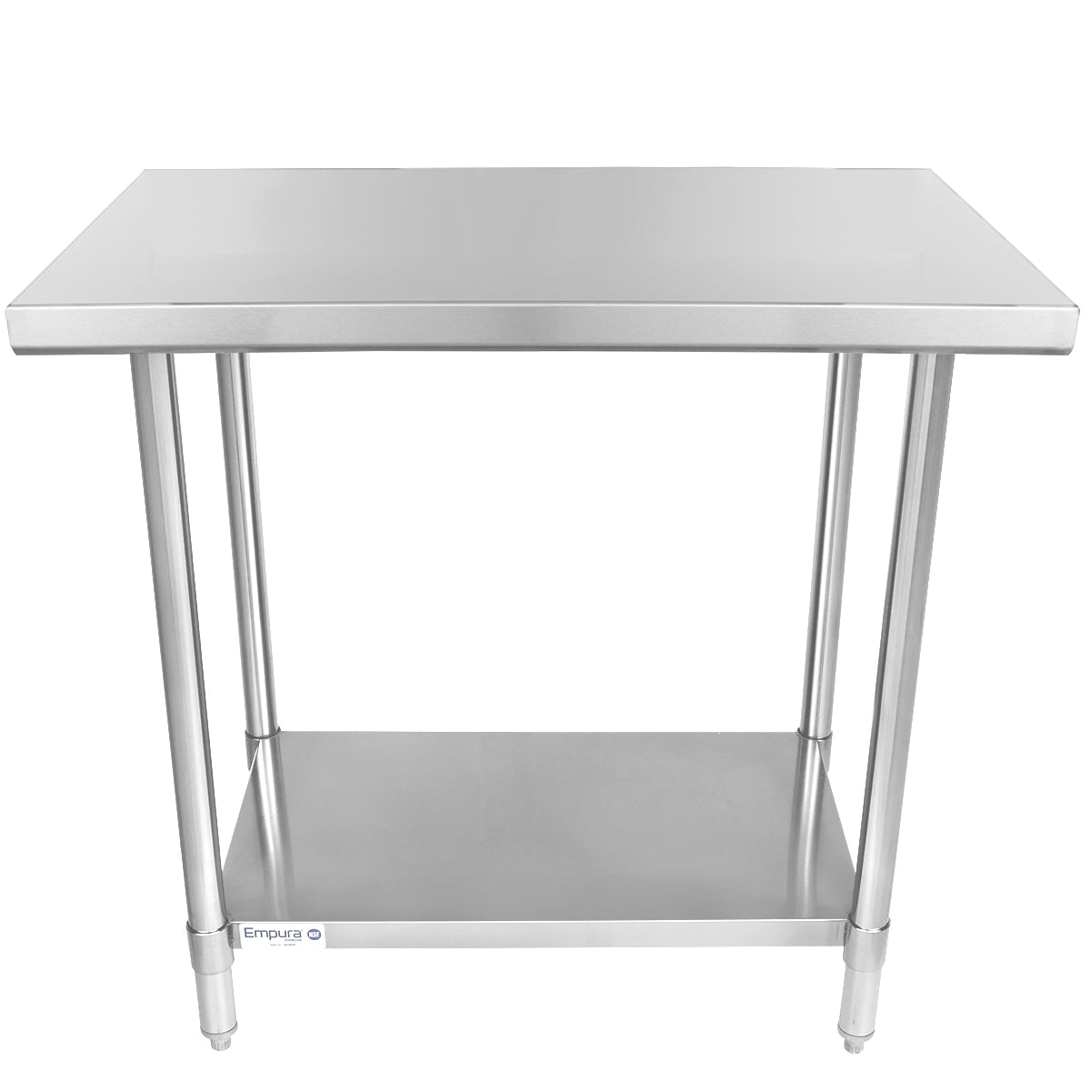 36" x 24" Super Duty Work Table 16 Gauge 304 Stainless Steel with Stainless Steel Legs and Undershelf, NSF Work Table, 36" - 38", Stainless Steel Top Empura