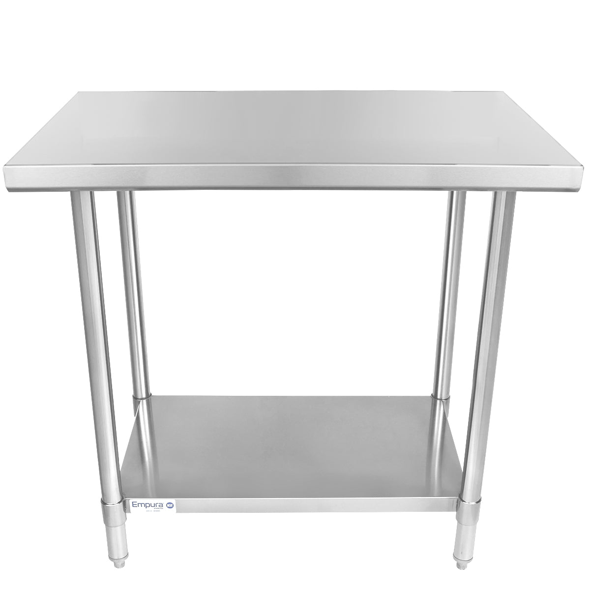 Empura 36" x 24" 16-Gauge 304 Stainless Steel Commercial Work Table with Flat Top plus 430 Stainless Steel Legs and Undershelf