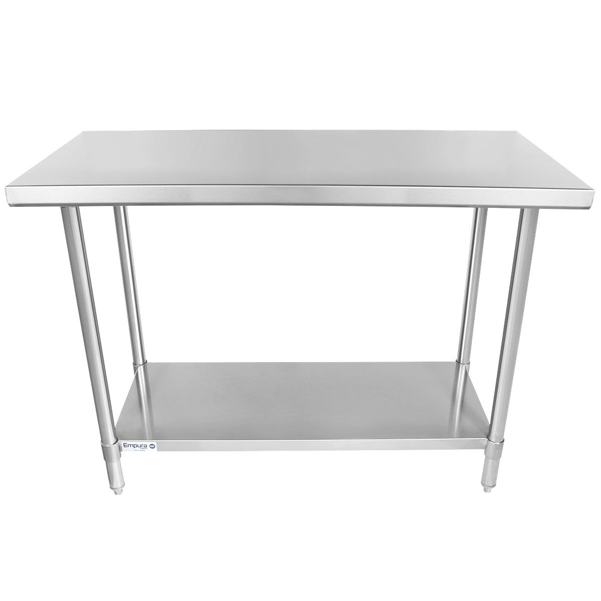 Empura 48" x 24" 16-Gauge 304 Stainless Steel Commercial Work Table with Flat Top plus 430 Stainless Steel Legs and Undershelf