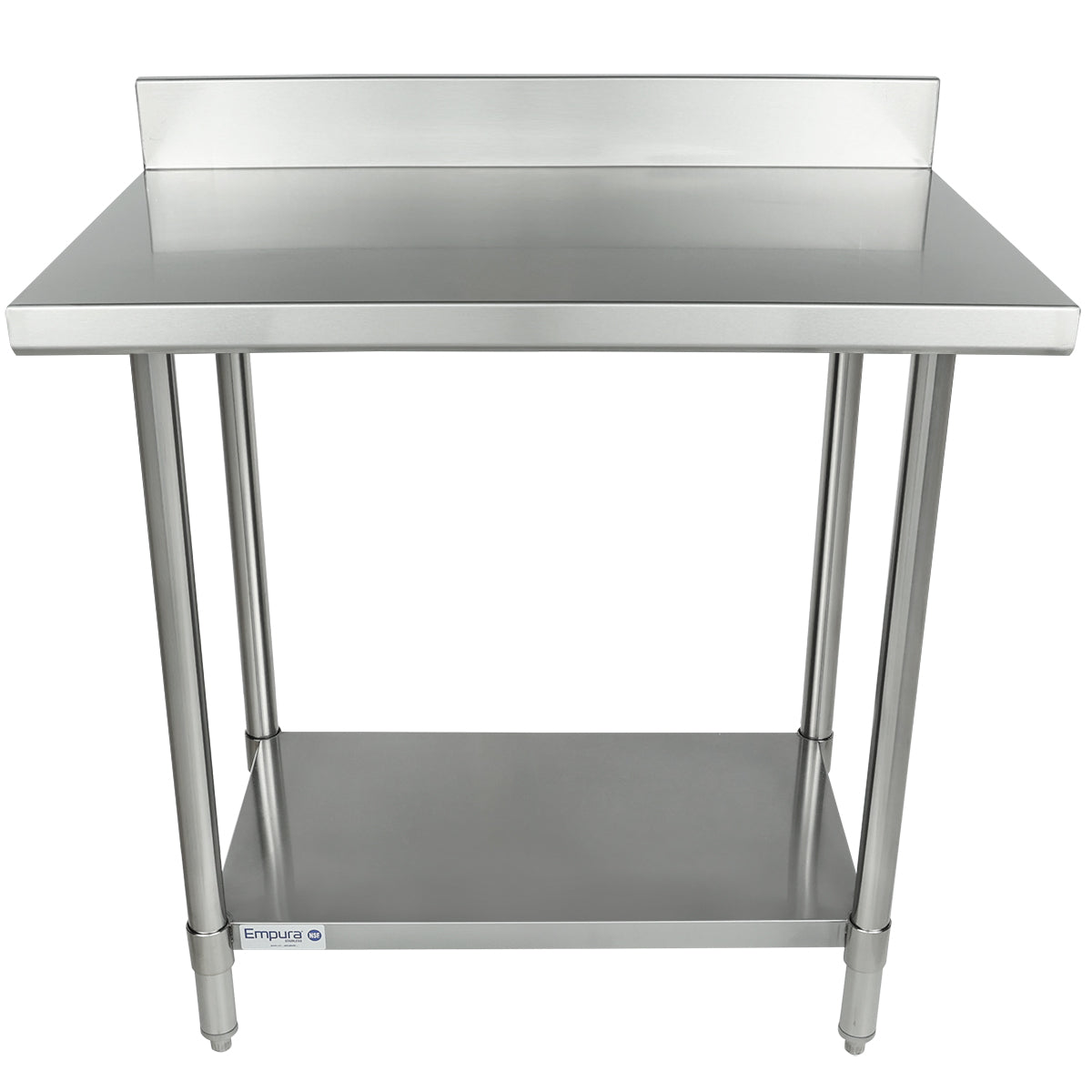 36" x 24" Super Duty Work Table 16 Gauge Stainless Steel with 4" Backsplash and 18 Gauge Stainless Steel Undershelf, NSF Work Table, 36" - 38", Stainless Steel Top Empura