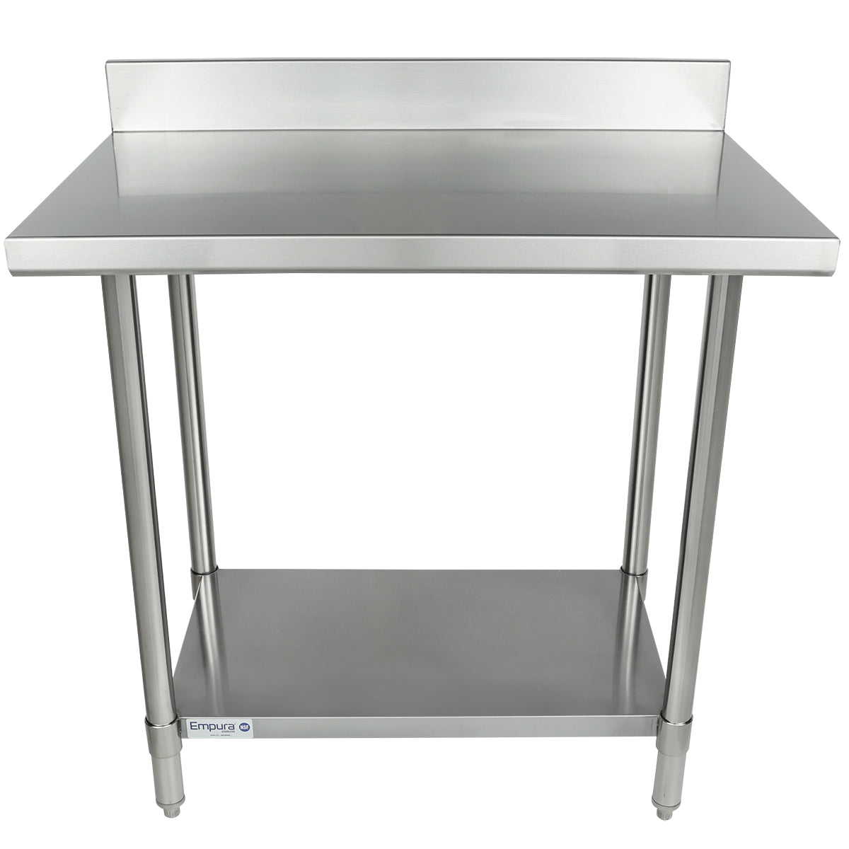 Empura 36" x 24" 16-Gauge 304 Stainless Steel Commercial Work Table with 4" Backsplash plus 430 Stainless Steel Legs and Undershelf