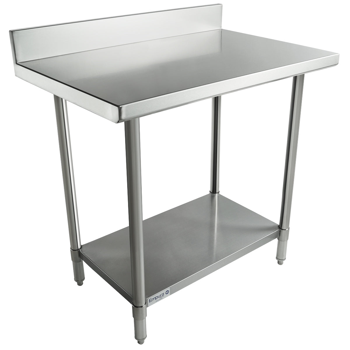 36" x 24" Super Duty Work Table 16 Gauge Stainless Steel with 4" Backsplash and 18 Gauge Stainless Steel Undershelf, NSF Work Table, 36" - 38", Stainless Steel Top Empura