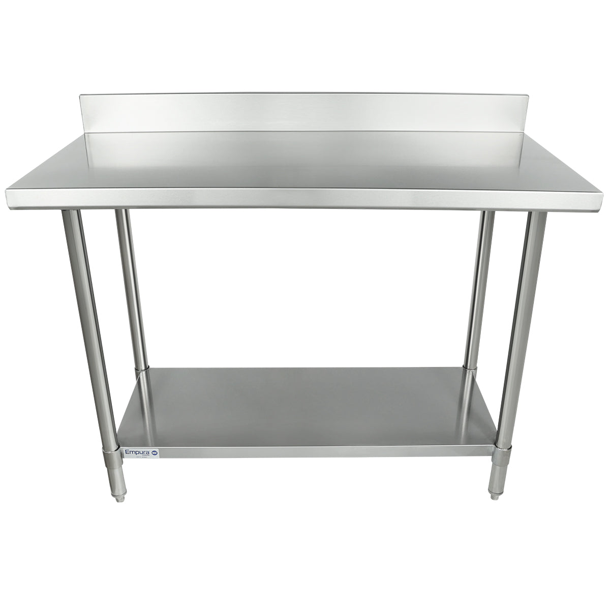 48" x 24" Super Duty Work Table 16 Gauge Stainless Steel with 4" Backsplash and 18 Gauge Stainless Steel Undershelf, NSF Work Table, 40" - 48", Stainless Steel Top Empura