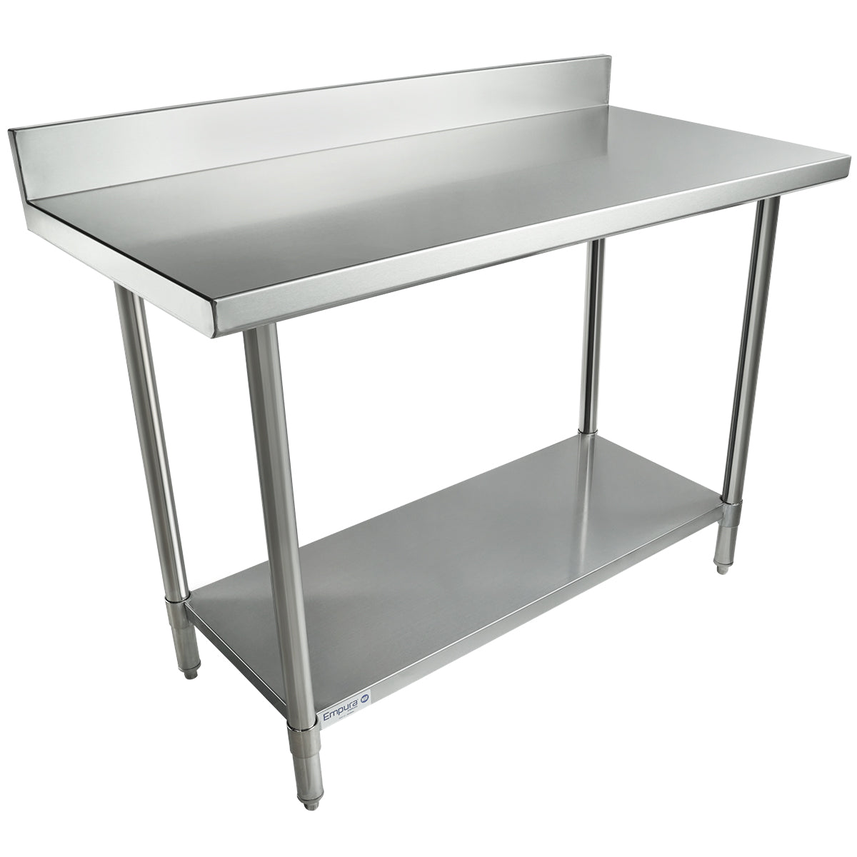 48" x 24" Super Duty Work Table 16 Gauge Stainless Steel with 4" Backsplash and 18 Gauge Stainless Steel Undershelf, NSF Work Table, 40" - 48", Stainless Steel Top Empura