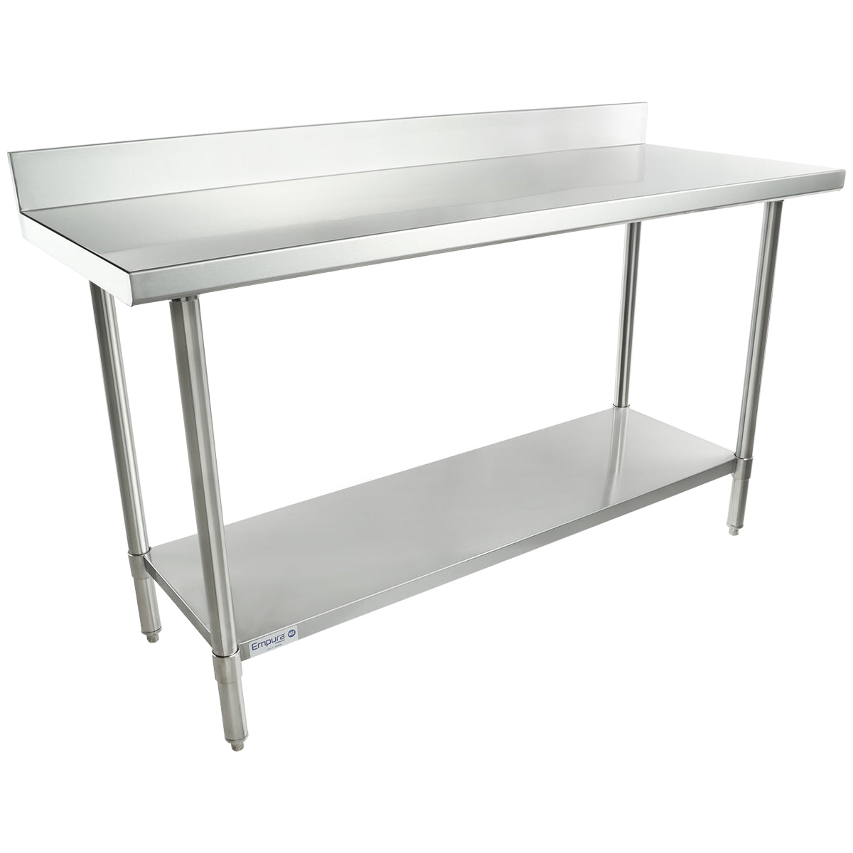 60" x 24" Super Duty Work Table 16 Gauge Stainless Steel with 4" Backsplash and 18 Gauge Stainless Steel Undershelf, NSF Work Table, 54" - 62", Stainless Steel Top Empura